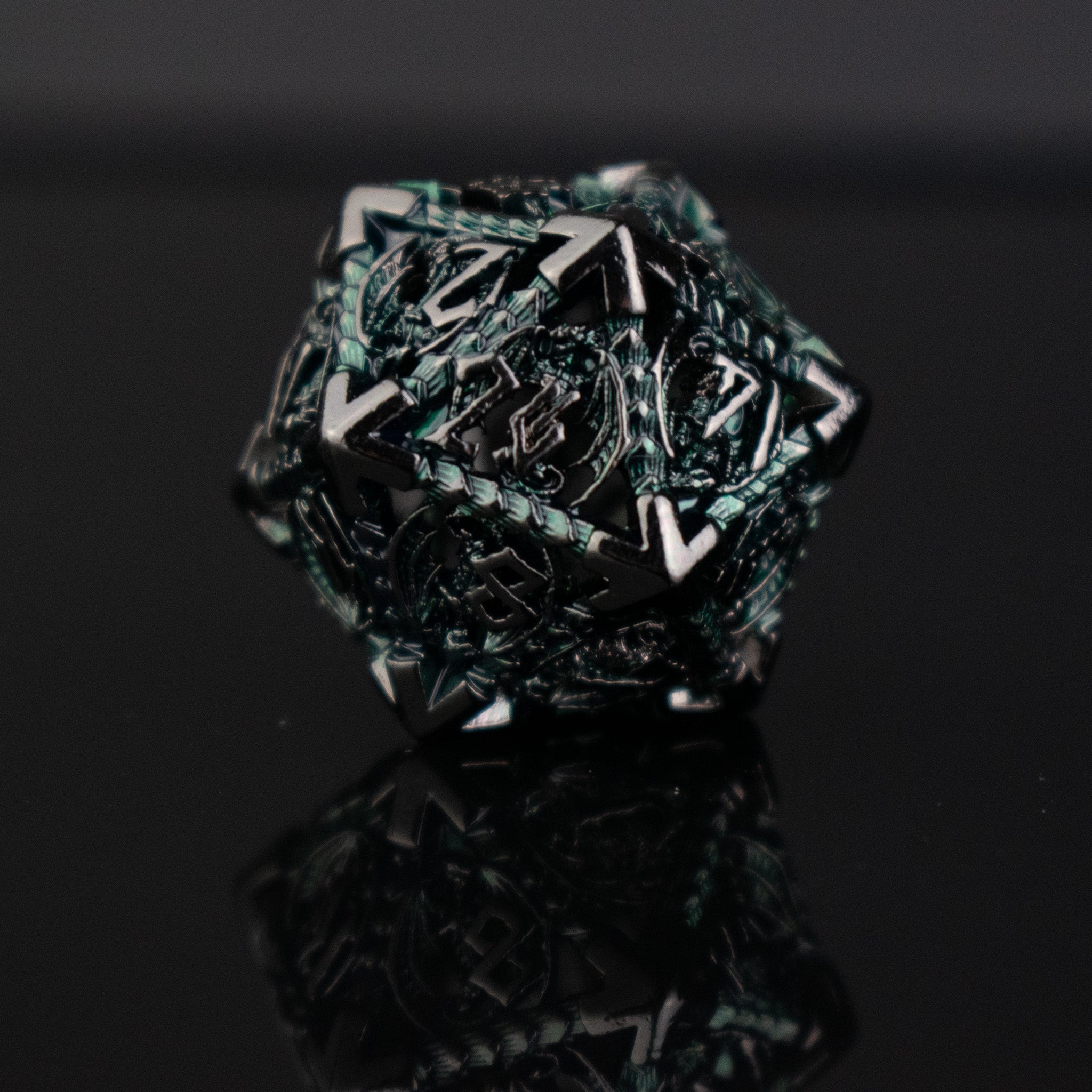 Dragonguard Hollow Metal Dice Set - Emerald and Shadow - Misty Mountain Gaming - 4