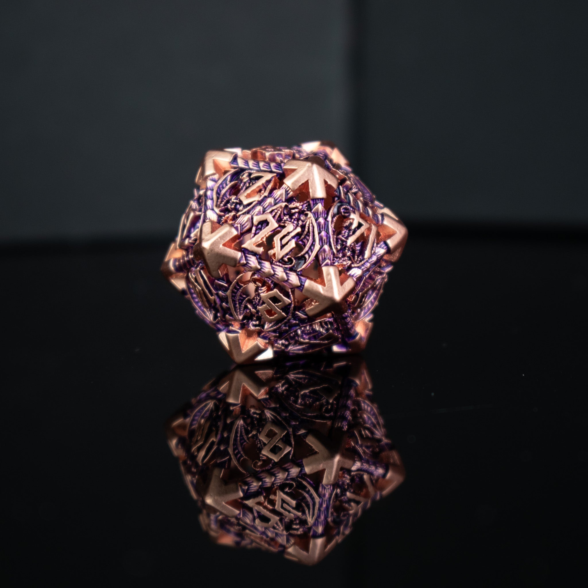 Dragonguard Hollow Metal Dice Set - Purple and Bronze - Misty Mountain Gaming - 3