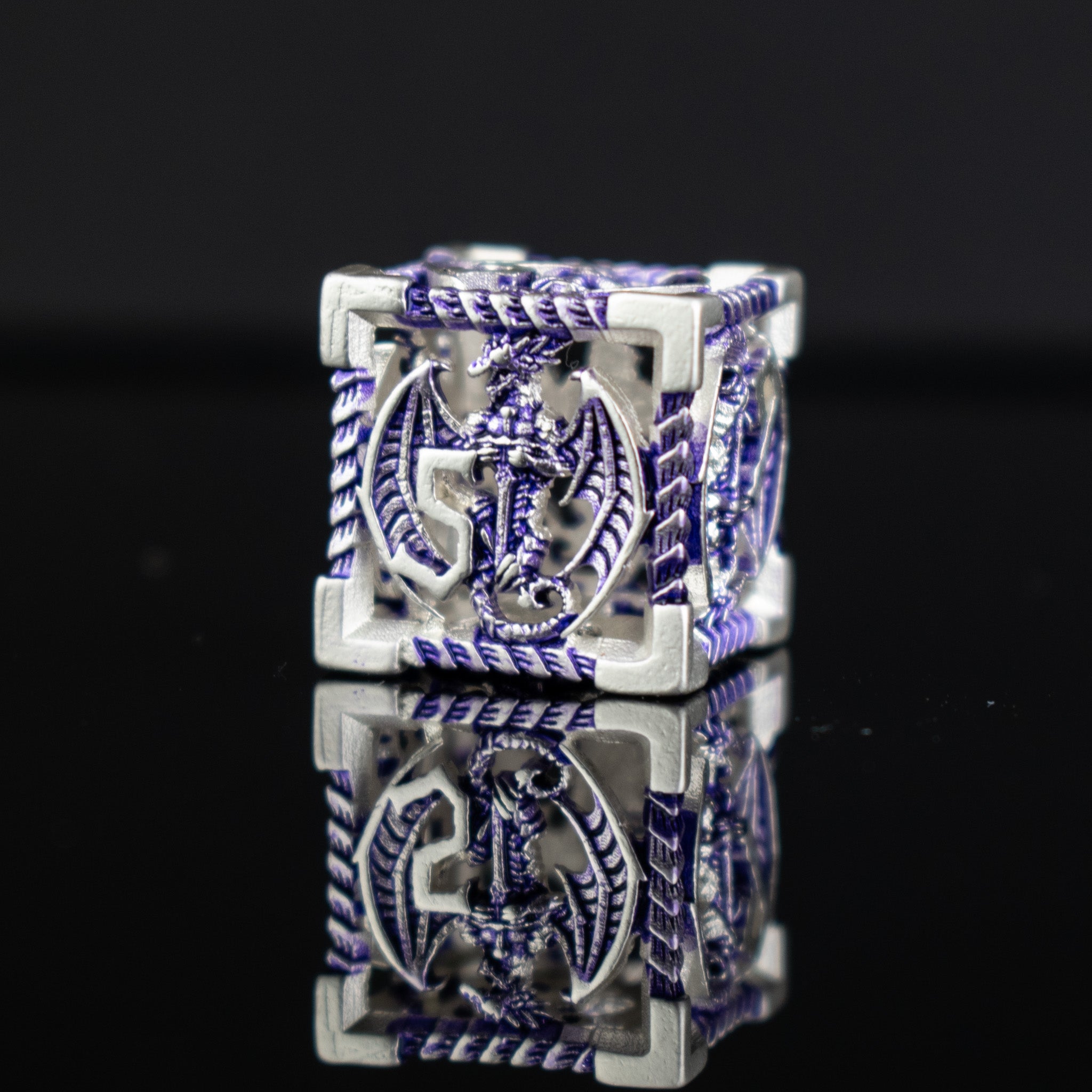 Dragonguard Hollow Metal Dice Set - Purple and Silver - Misty Mountain Gaming - 5