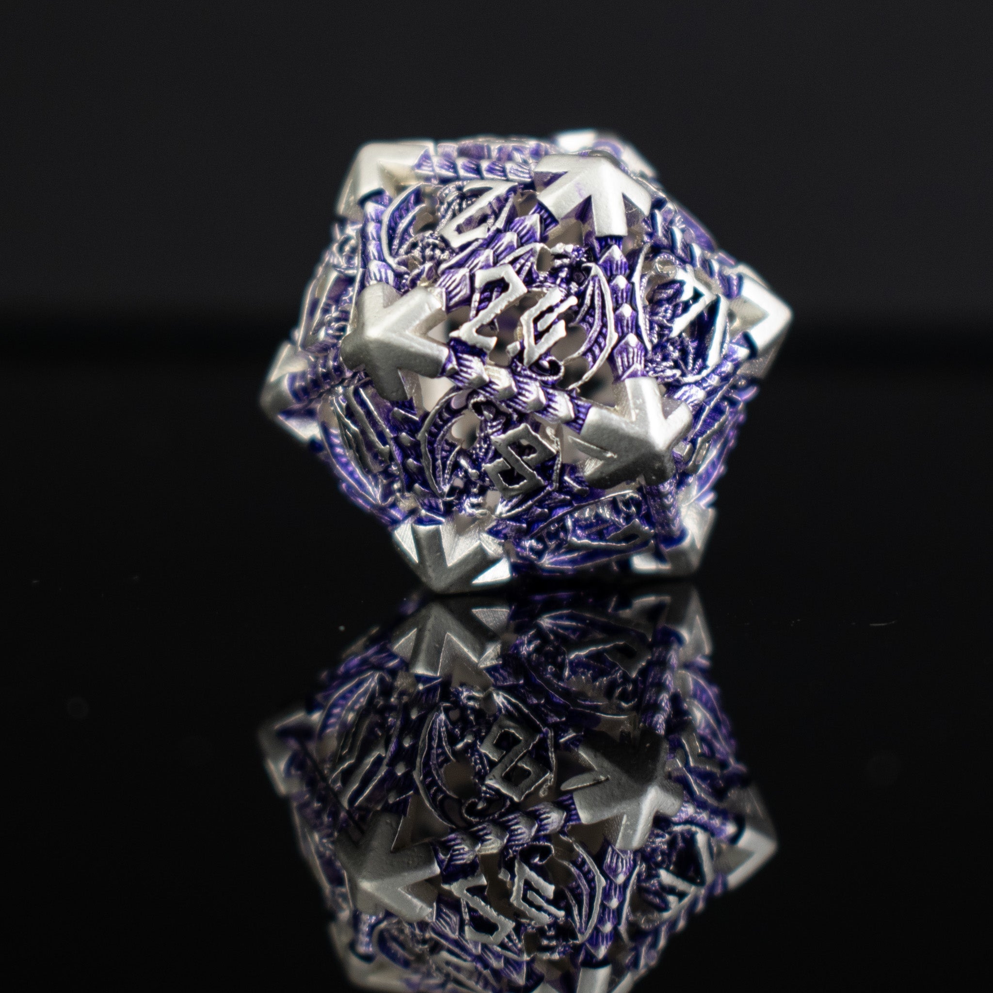 Dragonguard Hollow Metal Dice Set - Purple and Silver - Misty Mountain Gaming - 4