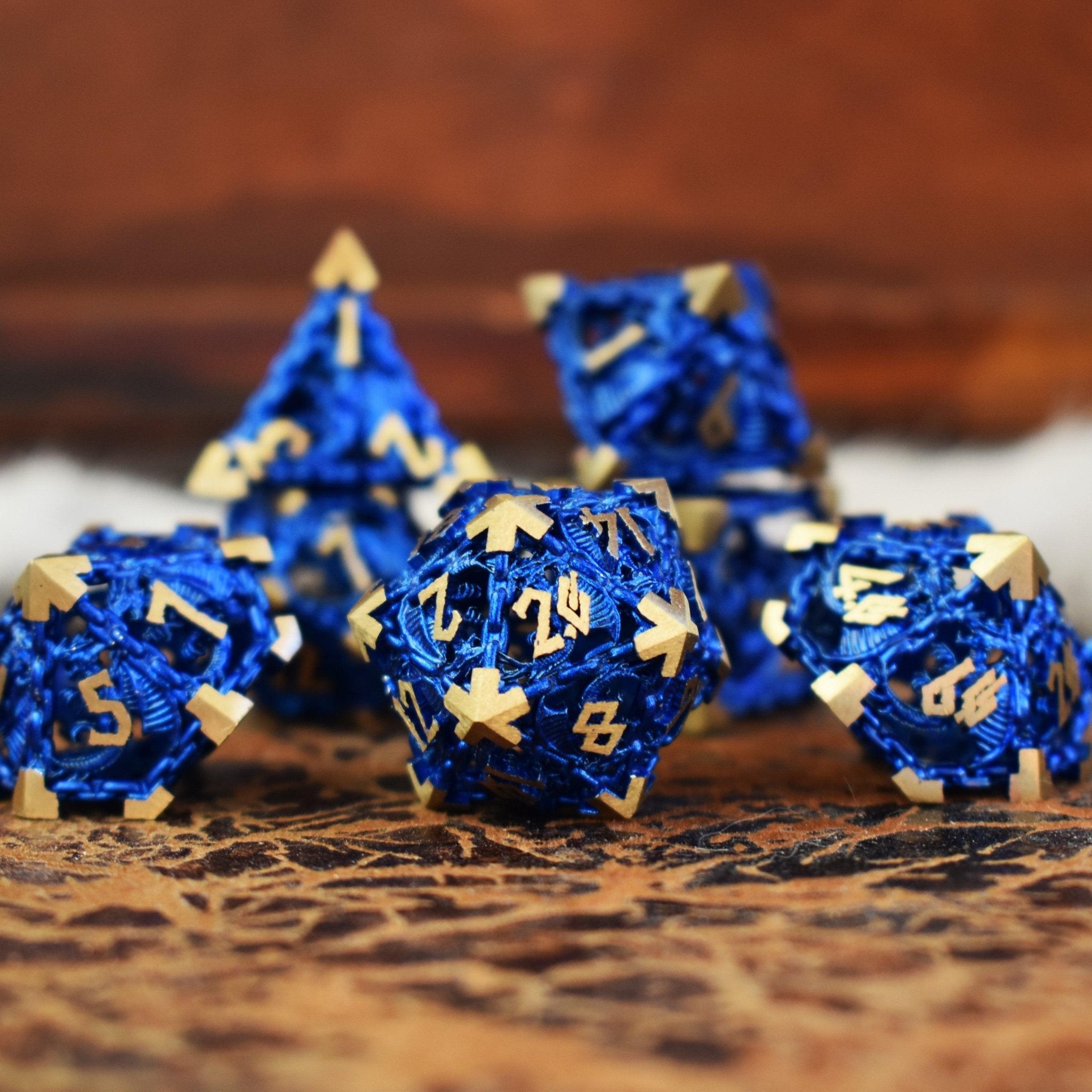 Dragon's Lair Hollow Metal Dice Set - Blue - Misty Mountain Gaming - 1