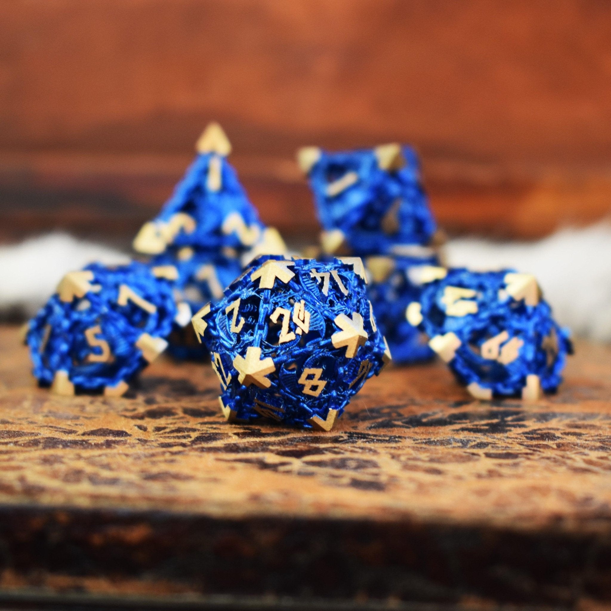 Dragon's Lair Hollow Metal Dice Set - Blue - Misty Mountain Gaming - 2