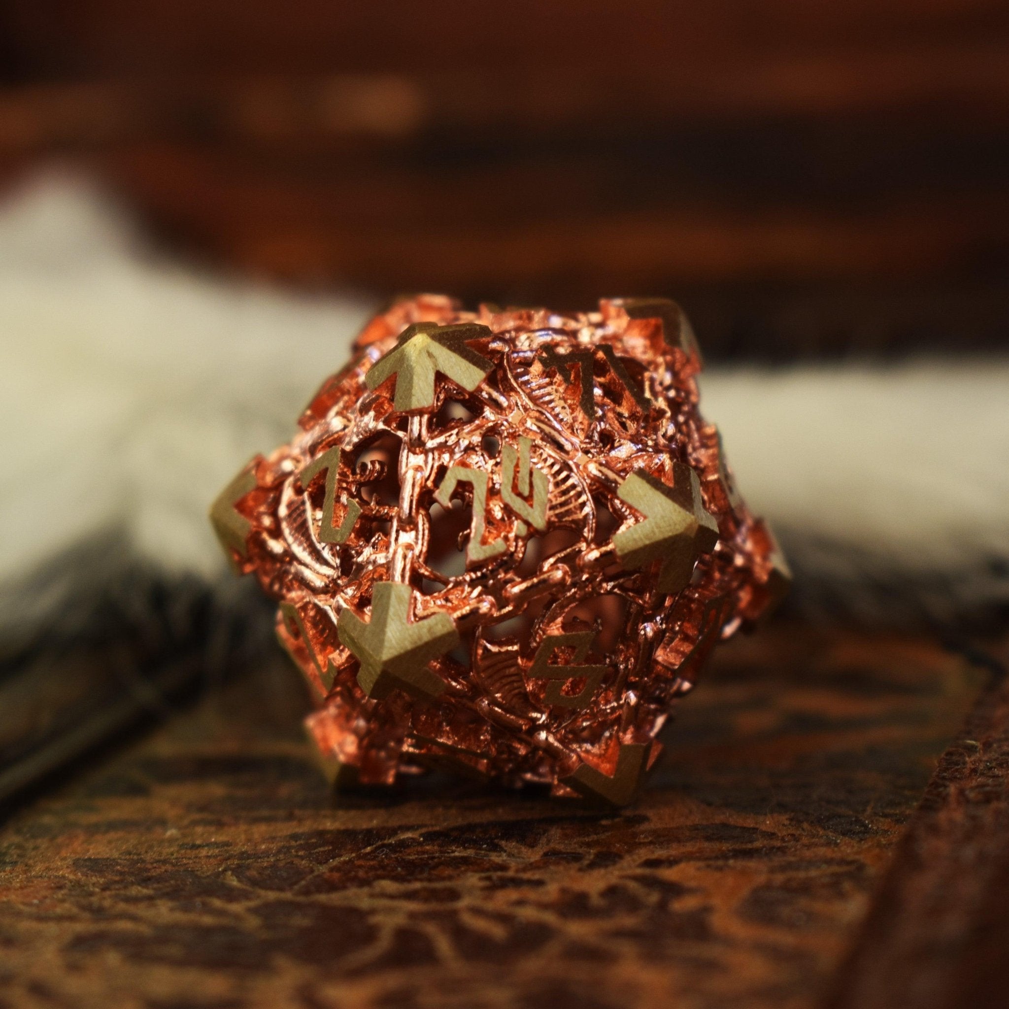 Dragon's Lair Hollow Metal Dice Set - Copper - Misty Mountain Gaming - 5