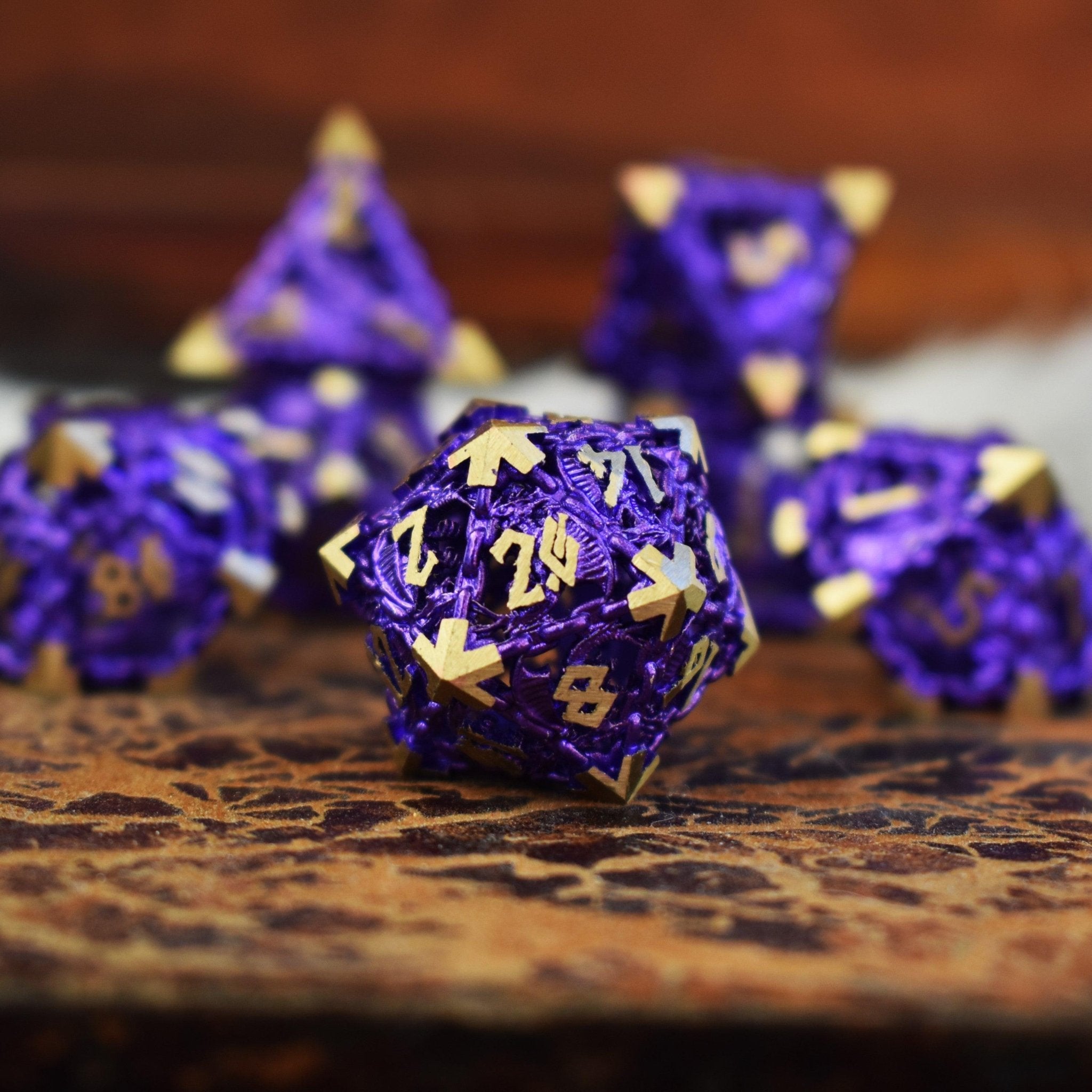 Dragon's Lair Hollow Metal Dice Set - Purple - Misty Mountain Gaming - 3