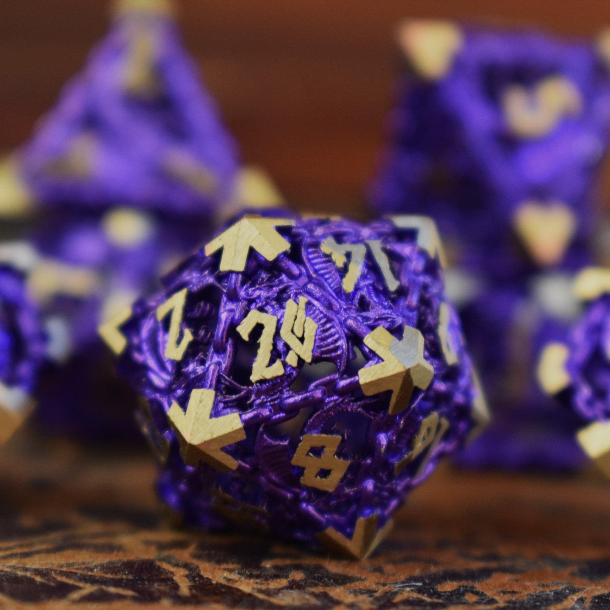 Dragon's Lair Hollow Metal Dice Set - Purple - Misty Mountain Gaming - 2