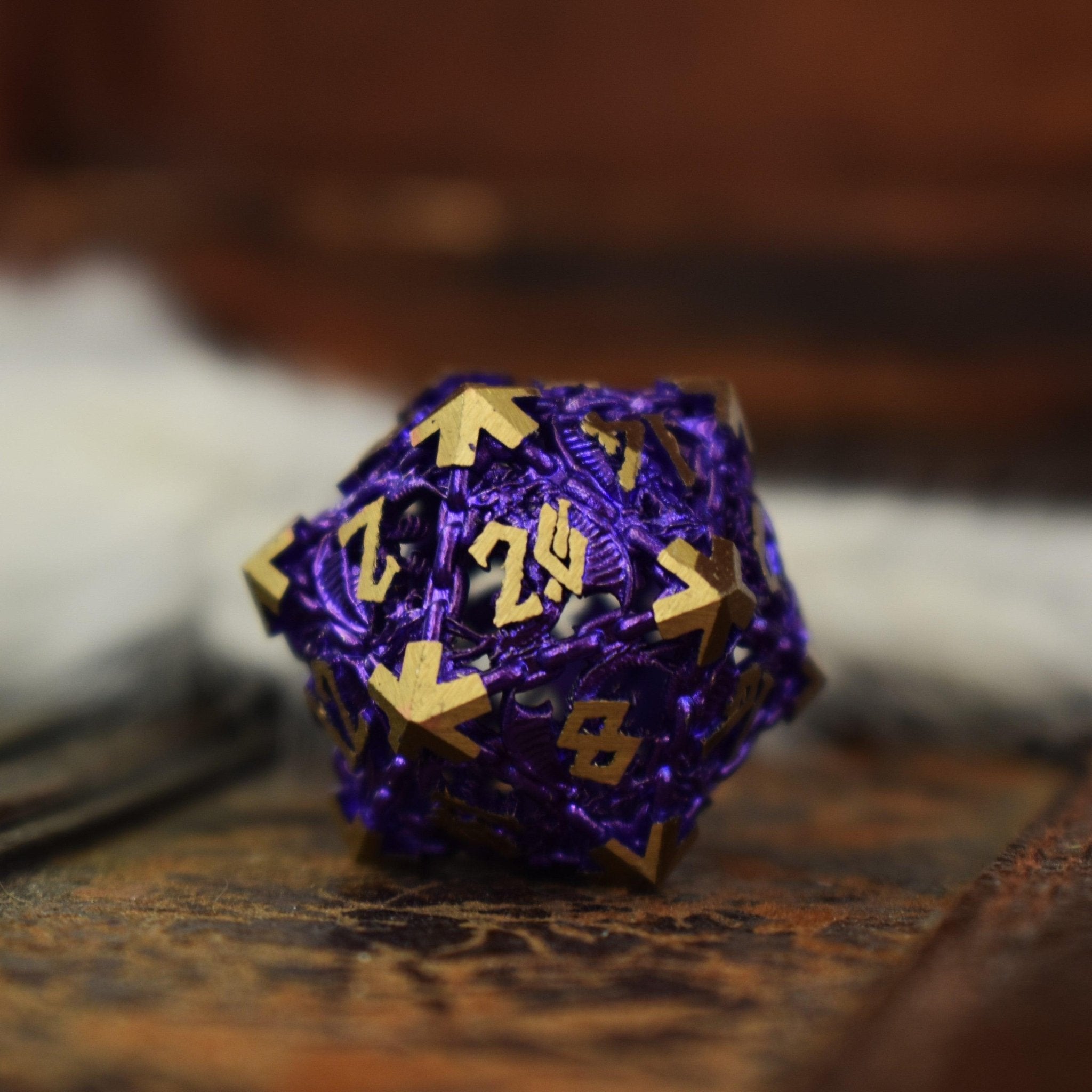 Dragon's Lair Hollow Metal Dice Set - Purple - Misty Mountain Gaming - 4