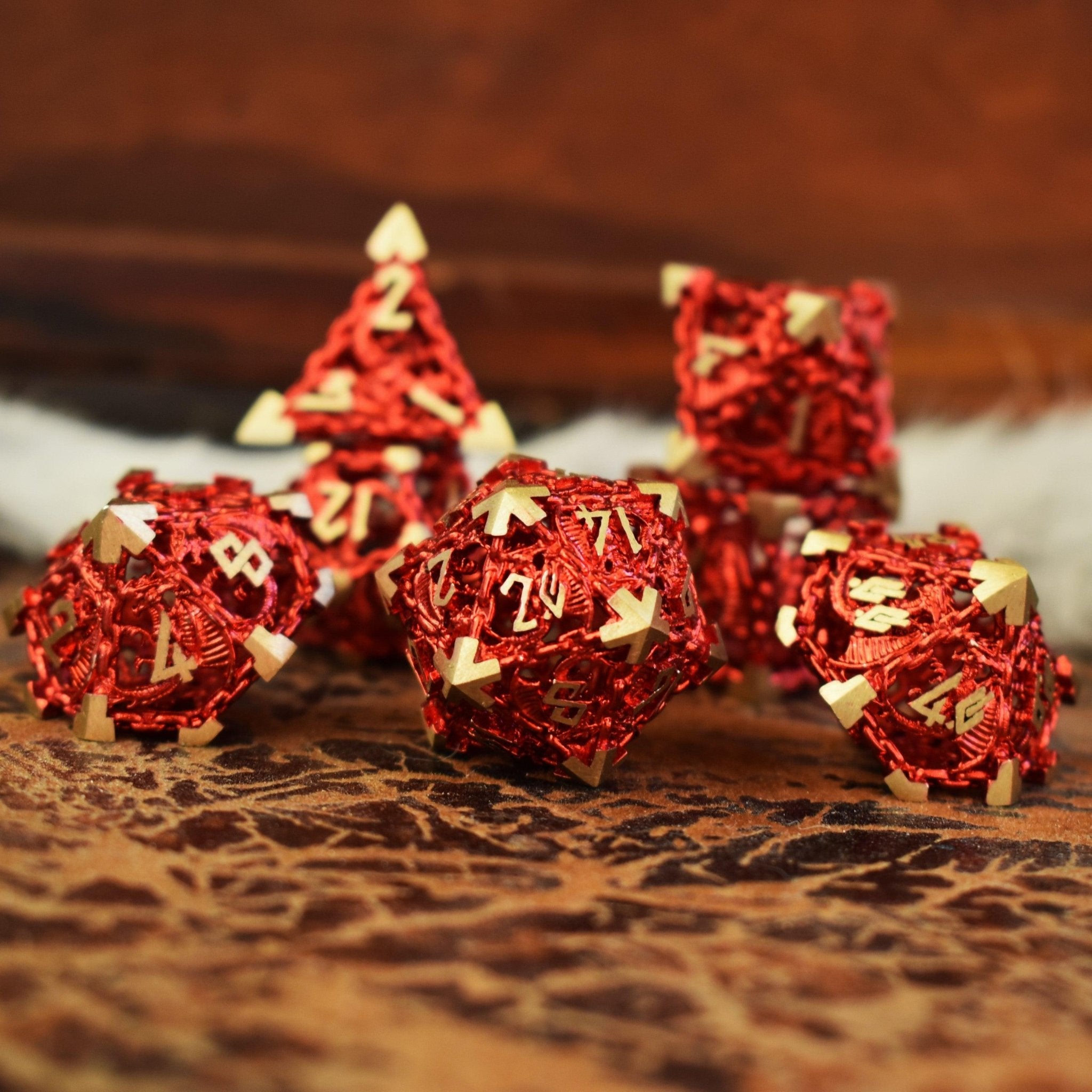 Dragon's Lair Hollow Metal Dice Set - Red - Misty Mountain Gaming - 1