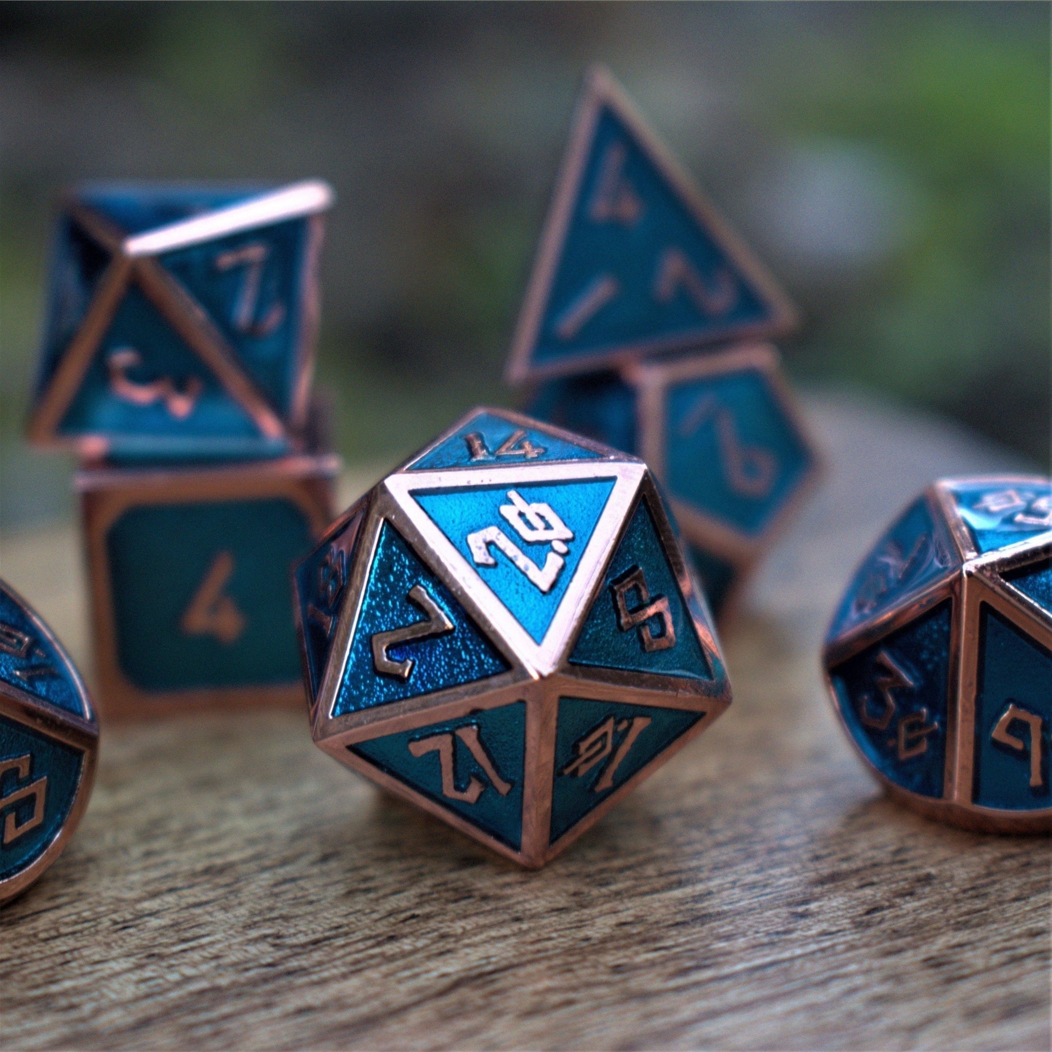 Elder Runes Aqua And Bronze Metal Dice Set - Misty Mountain Gaming - 2