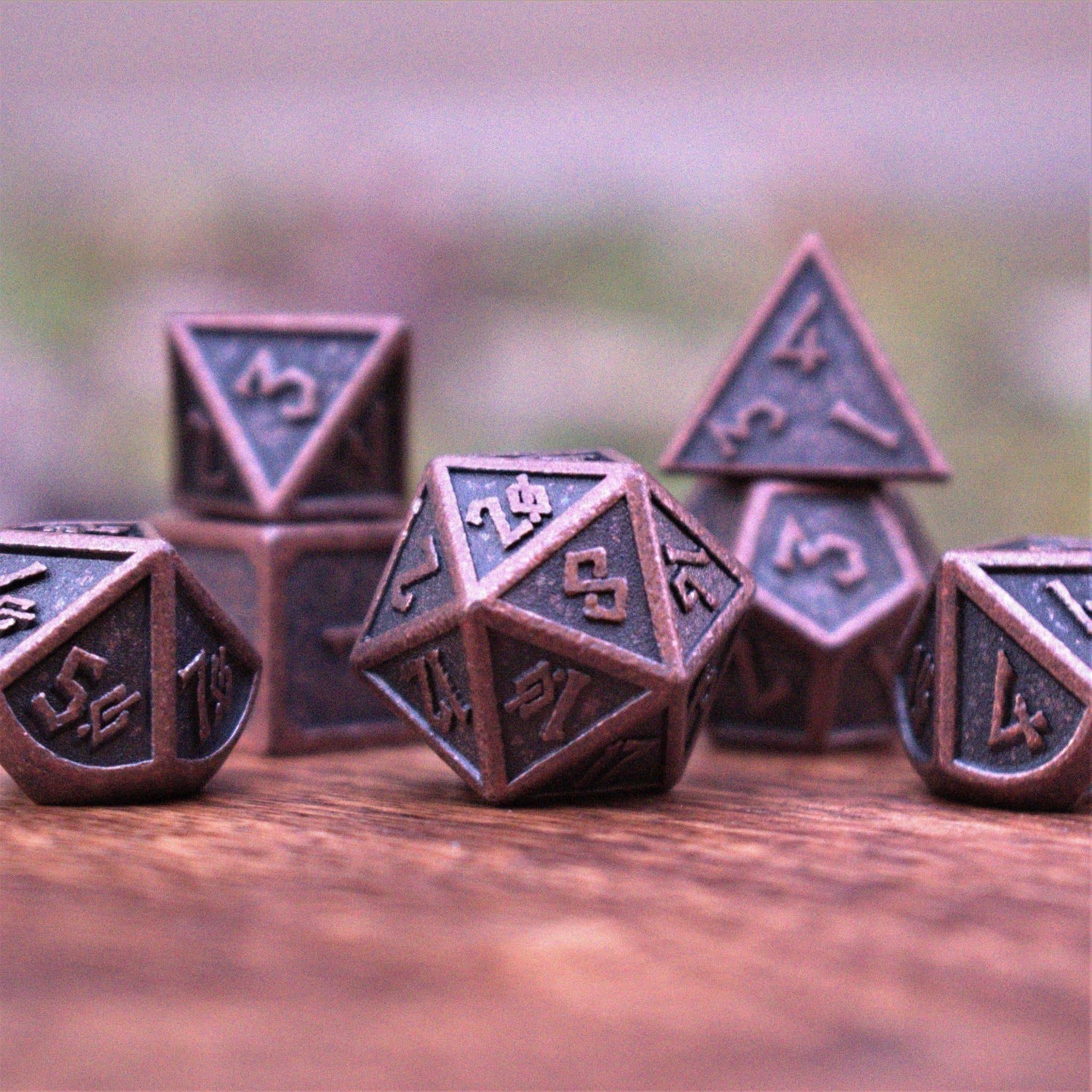 Elder Runes Battle - Worn Bronze Metal Dice Set - Misty Mountain Gaming - 1