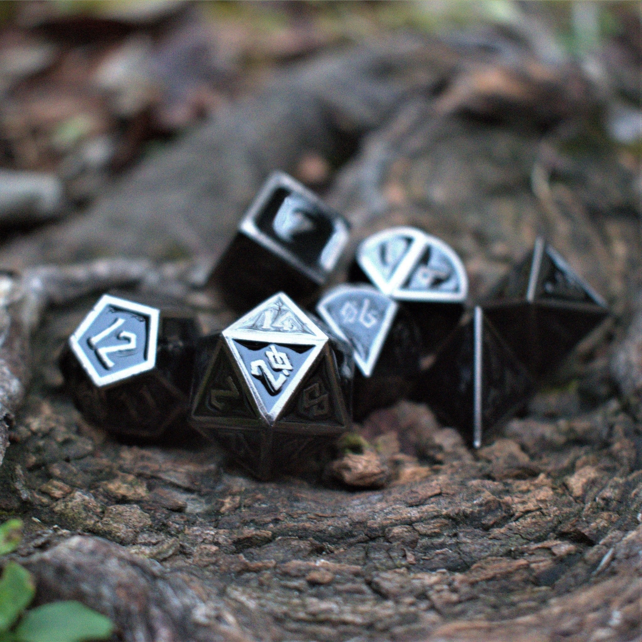 Elder Runes Blackout Metal Dice Set - Misty Mountain Gaming - 1