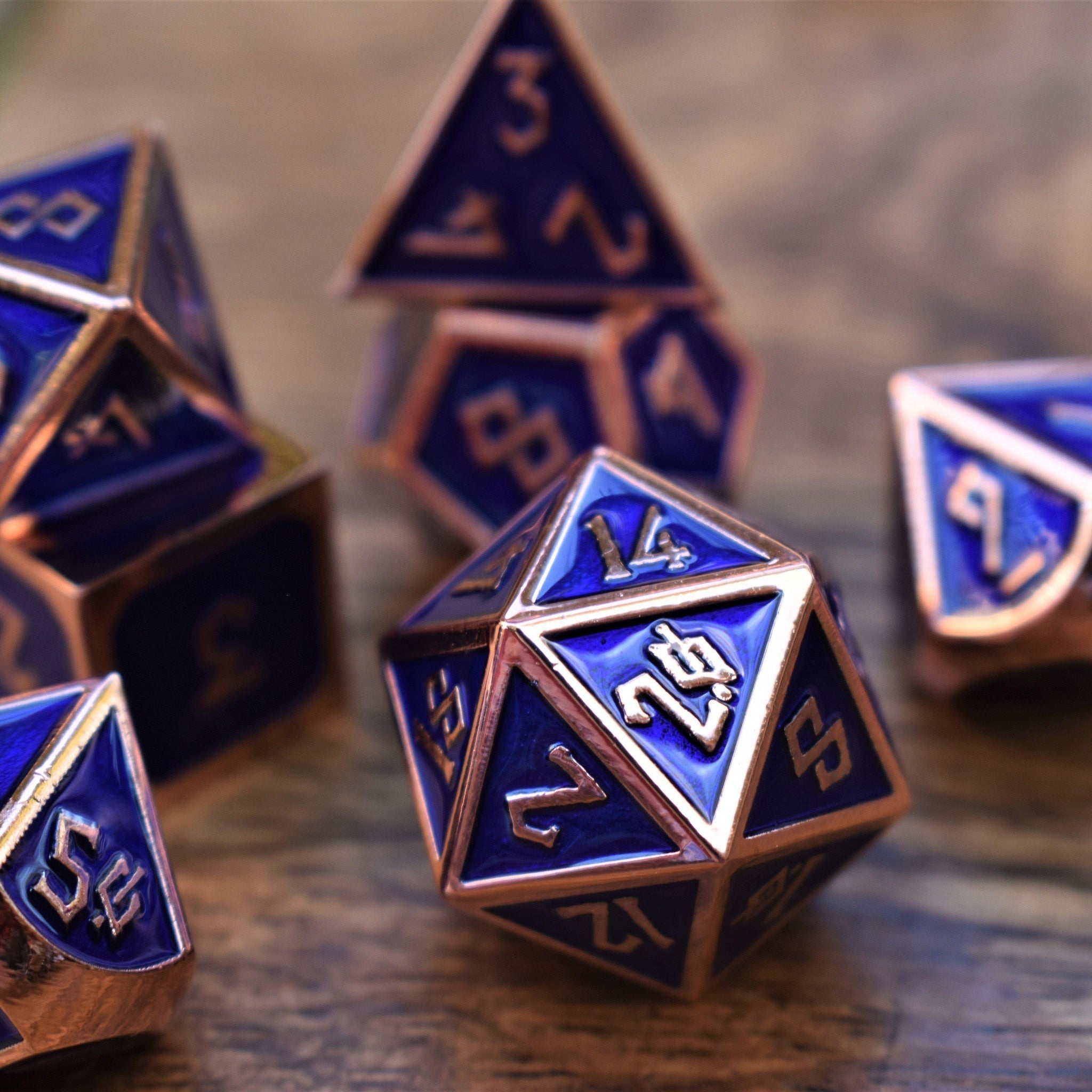 Elder Runes Cobalt And Bronze Metal Dice Set - Misty Mountain Gaming - 1