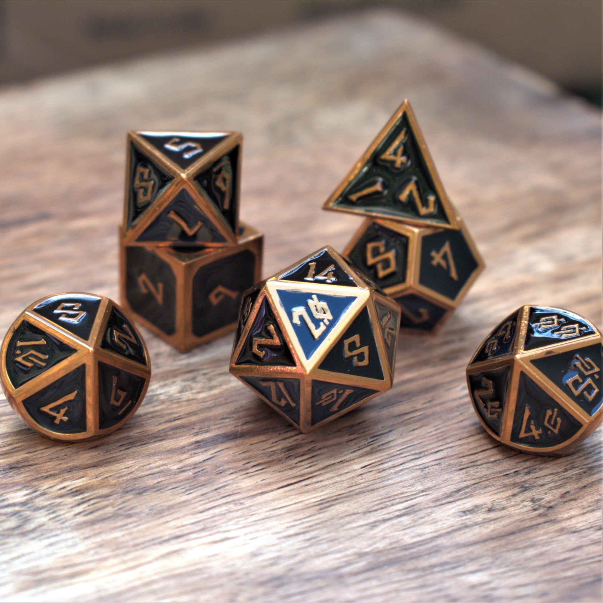 Elder Runes Copper And Black Metal Dice Set - Misty Mountain Gaming - 1