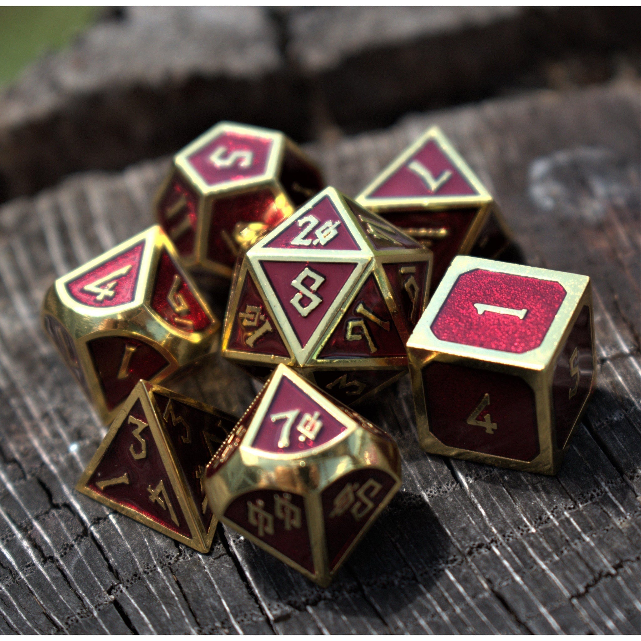 Elder Runes Crimson Blood And Gold Metal Dice Set - Misty Mountain Gaming - 1