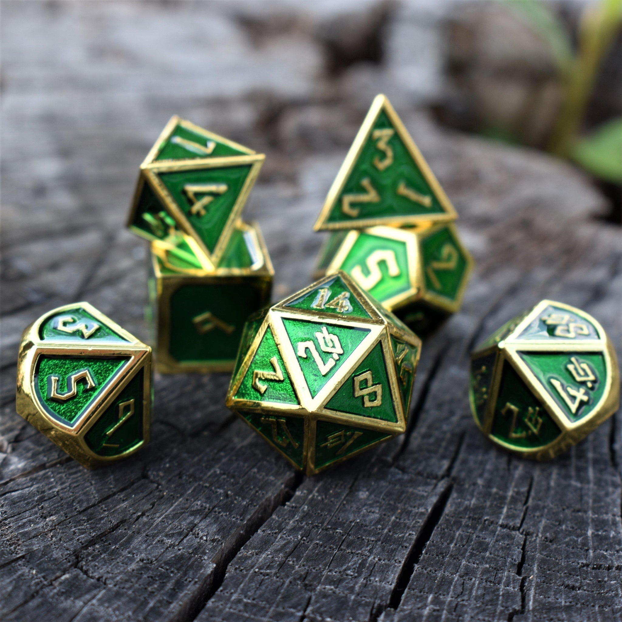 Elder Runes Emerald And Gold Metal Dice Set - Misty Mountain Gaming - 1