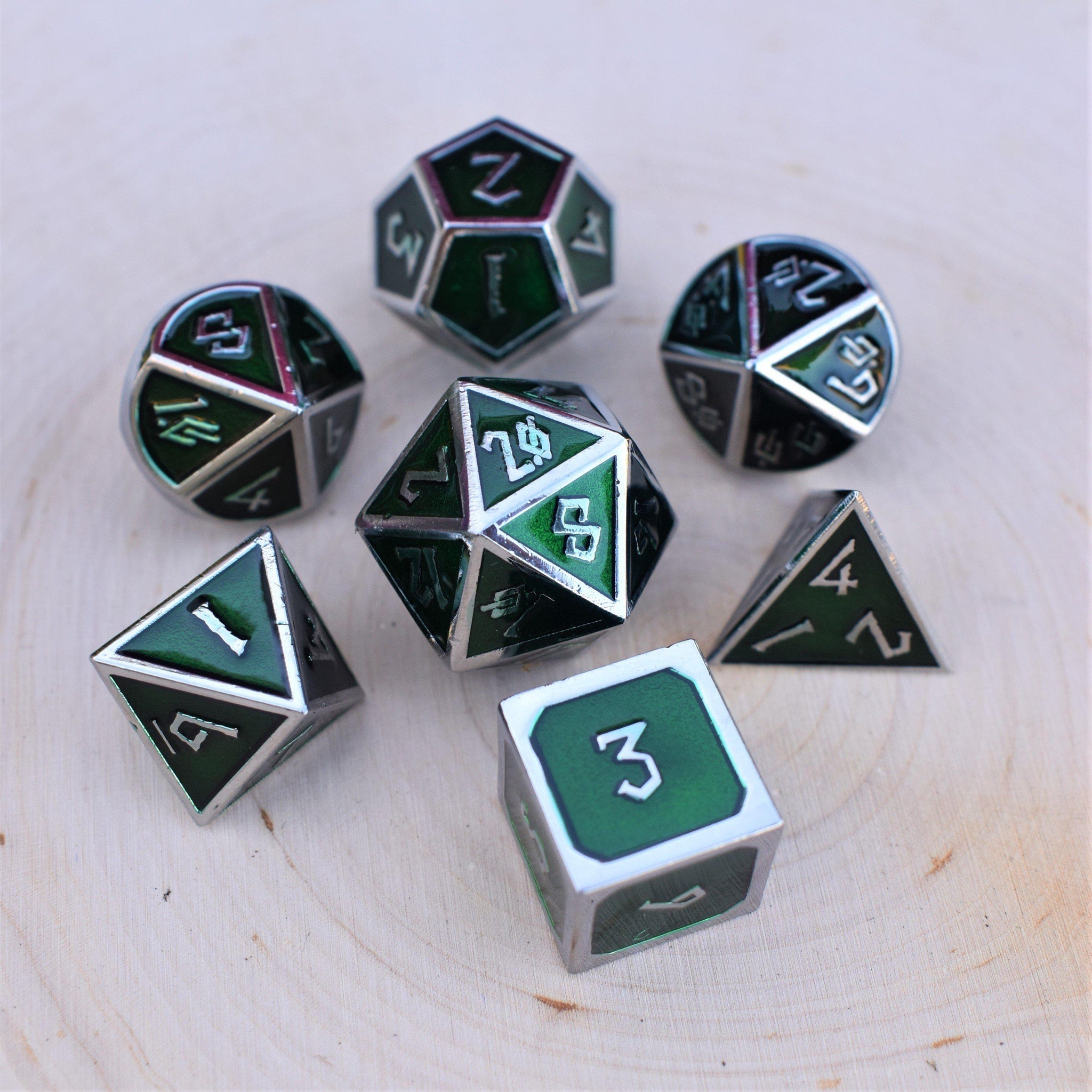 Elder Runes Emerald And Silver Metal Dice Set - Misty Mountain Gaming - 2