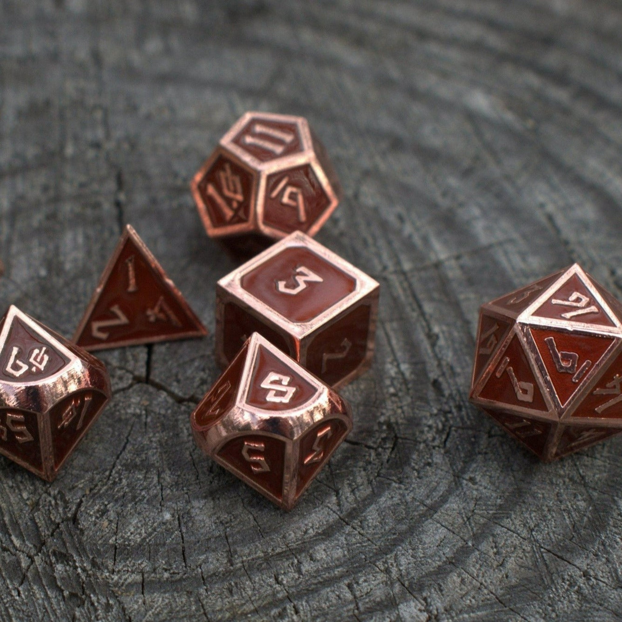 Elder Runes Hickory And Bronze Metal Dice Set - Misty Mountain Gaming - 2