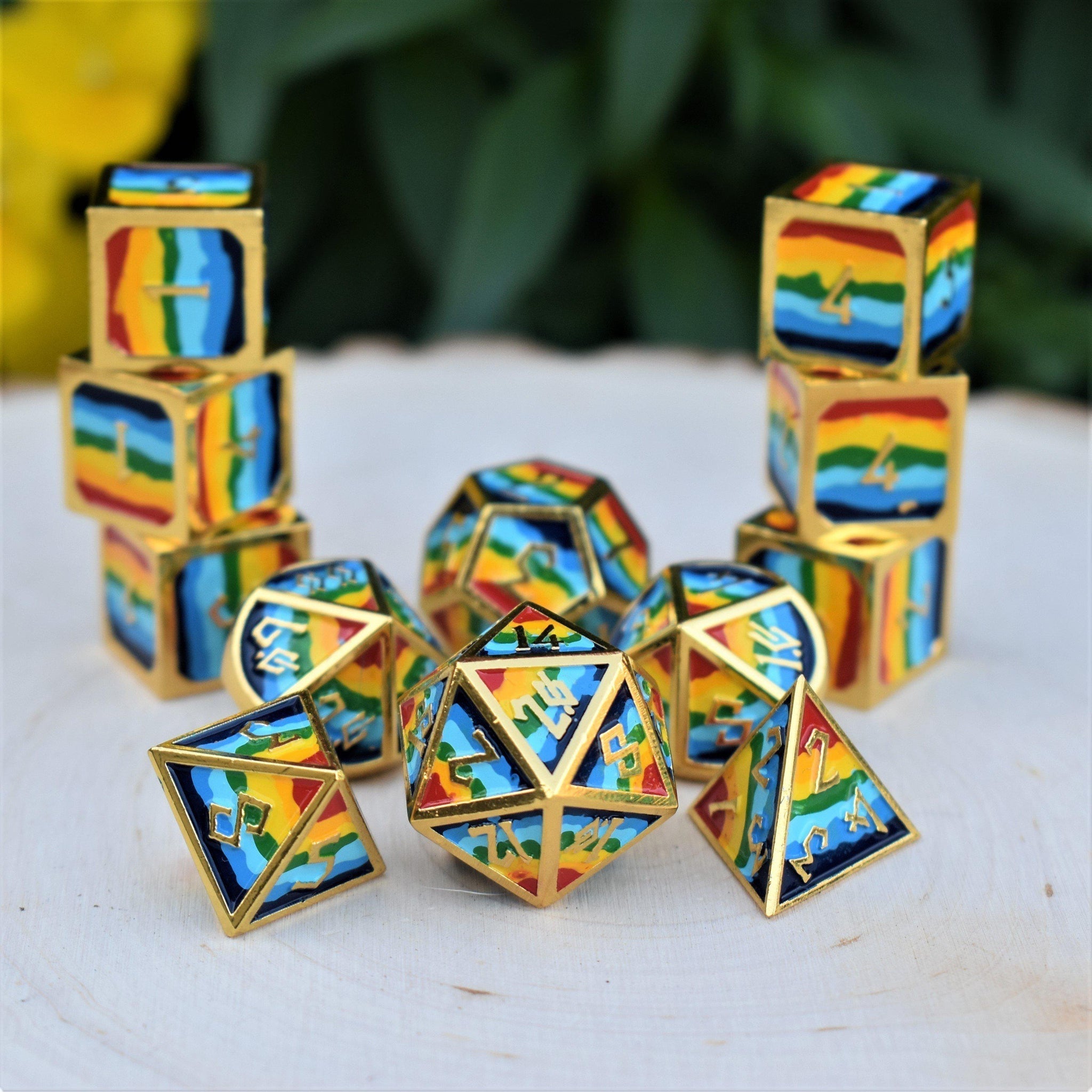 Elder Runes Pride And Gold Metal Dice Set - Misty Mountain Gaming - 1