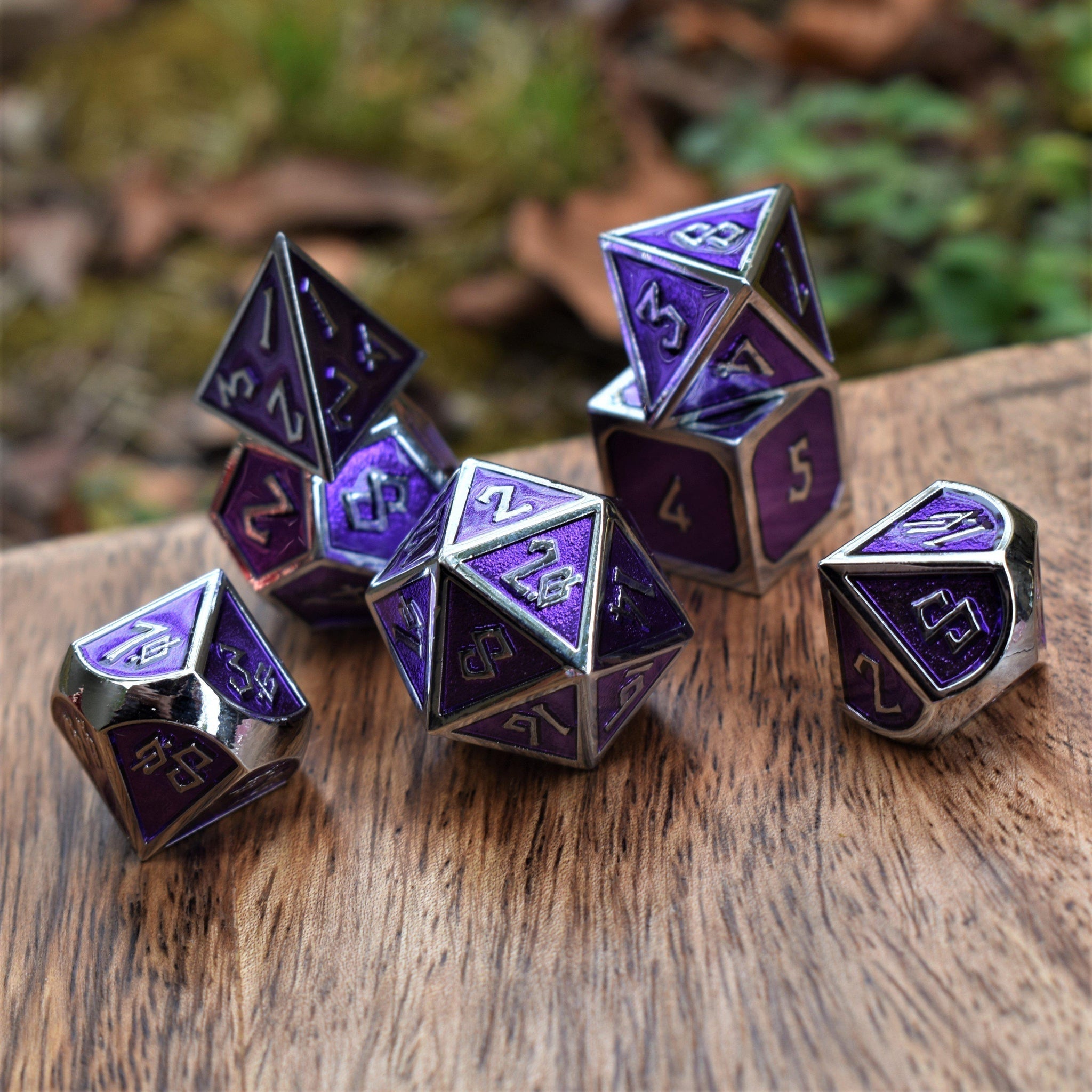 Elder Runes Purple And Silver Metal Dice Set - Misty Mountain Gaming - 1