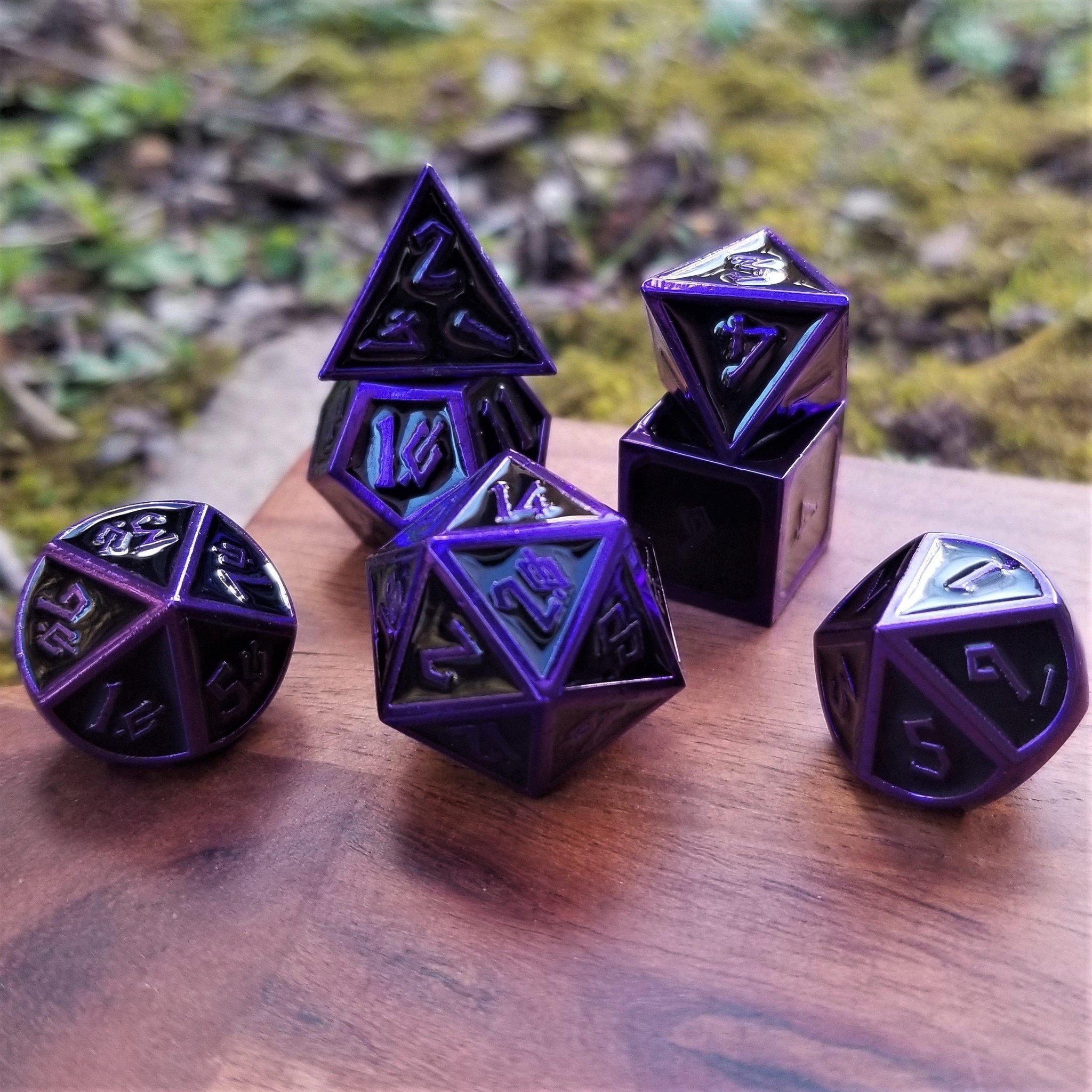 Elder Runes Purple Edged Metal Dice Set - Misty Mountain Gaming - 1