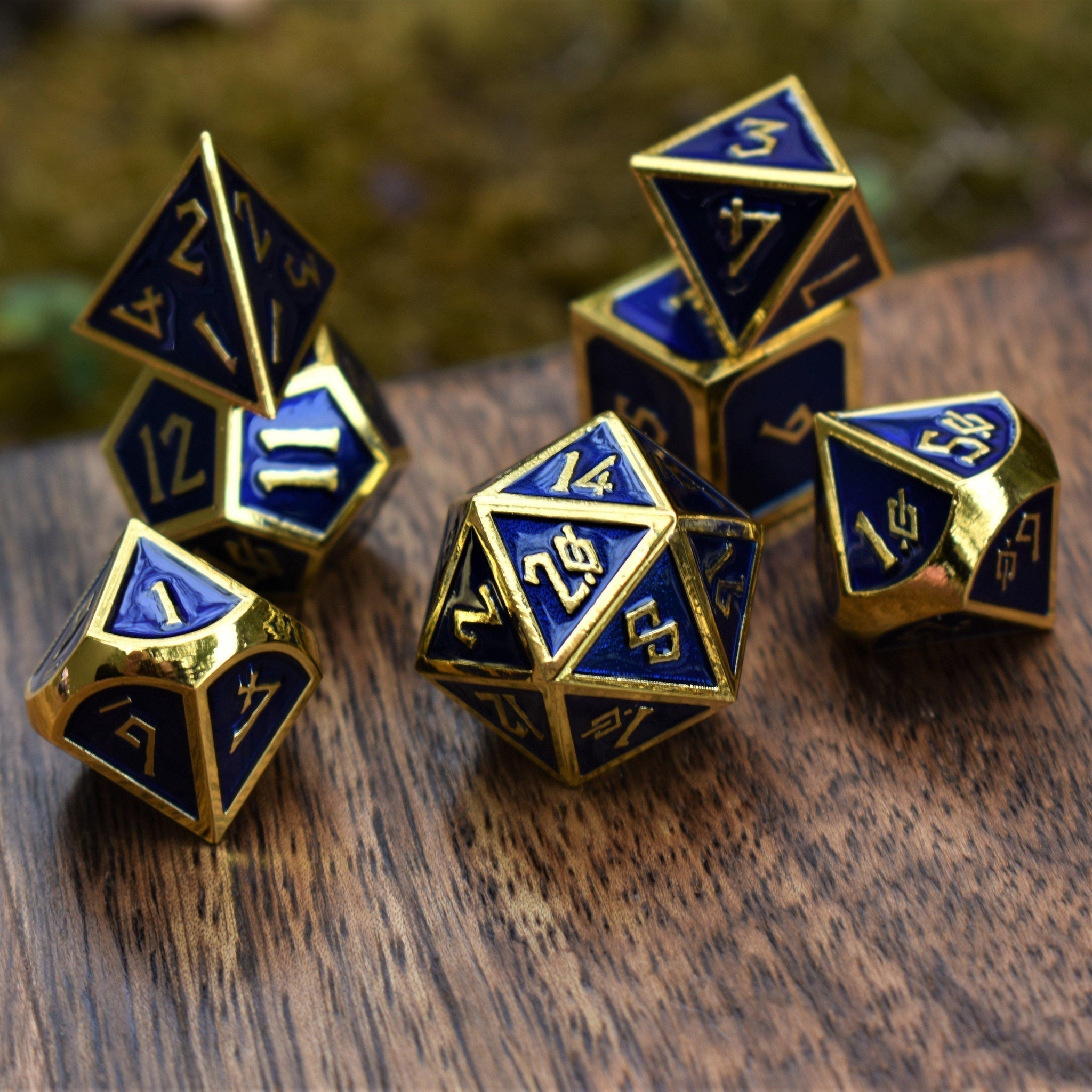 Elder Runes Royal Blue And Gold Metal Dice Set - Misty Mountain Gaming - 1