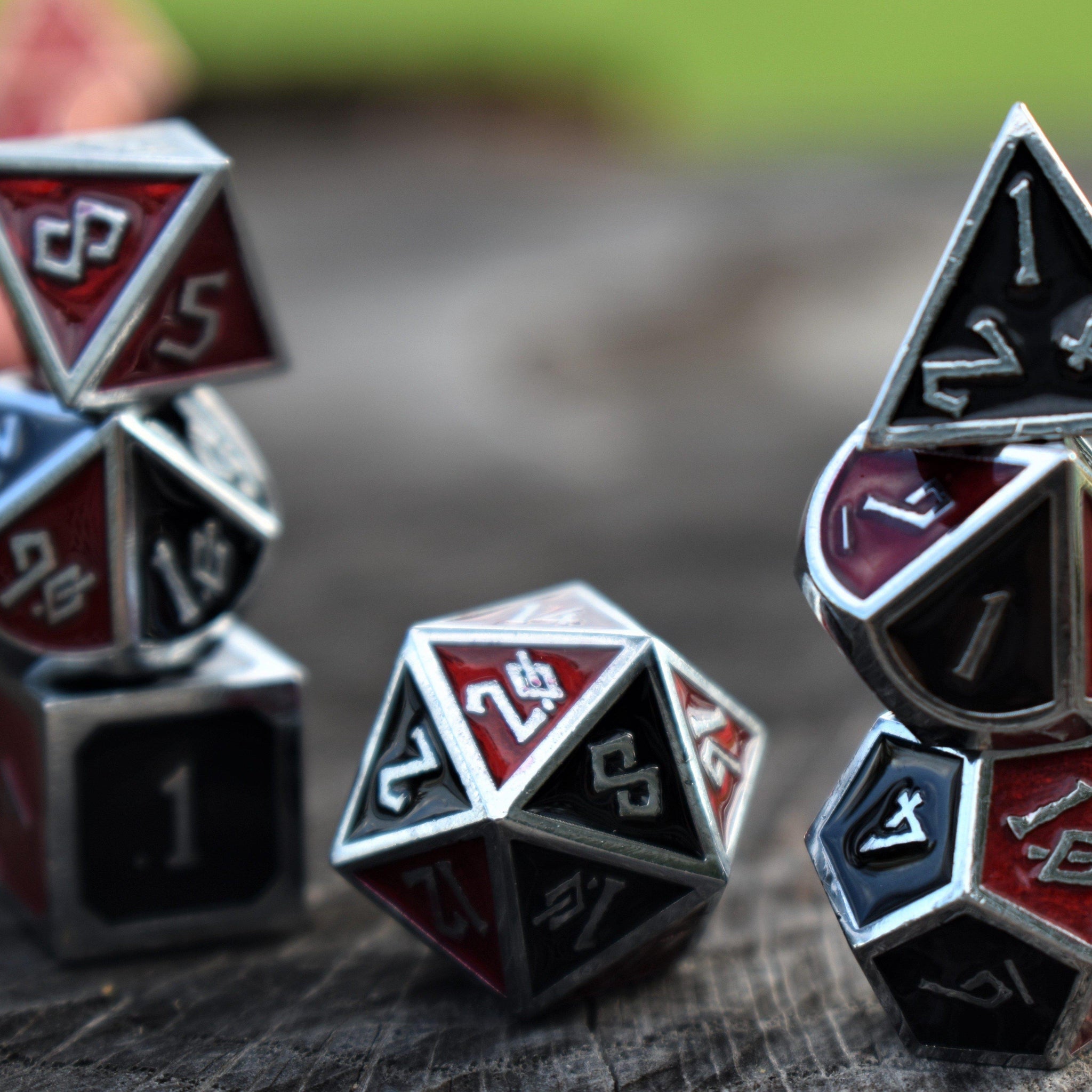 Elder Runes Scarlet And Crow Metal Dice Set - Misty Mountain Gaming - 1