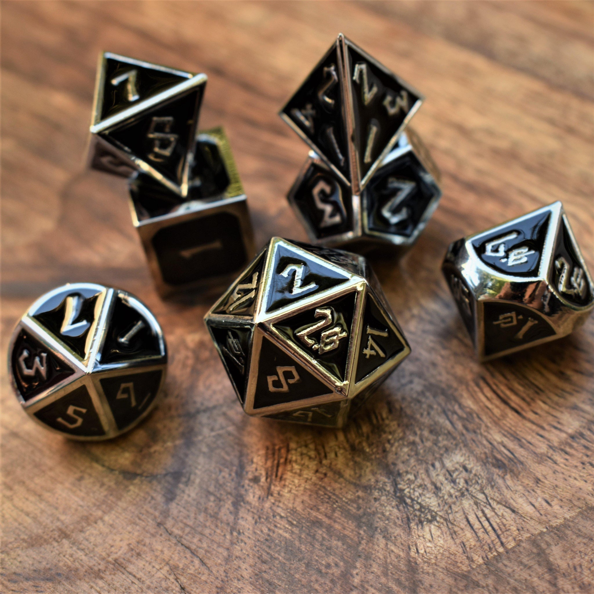 Elder Runes Silver And Shadow Metal Dice Set - Misty Mountain Gaming - 1