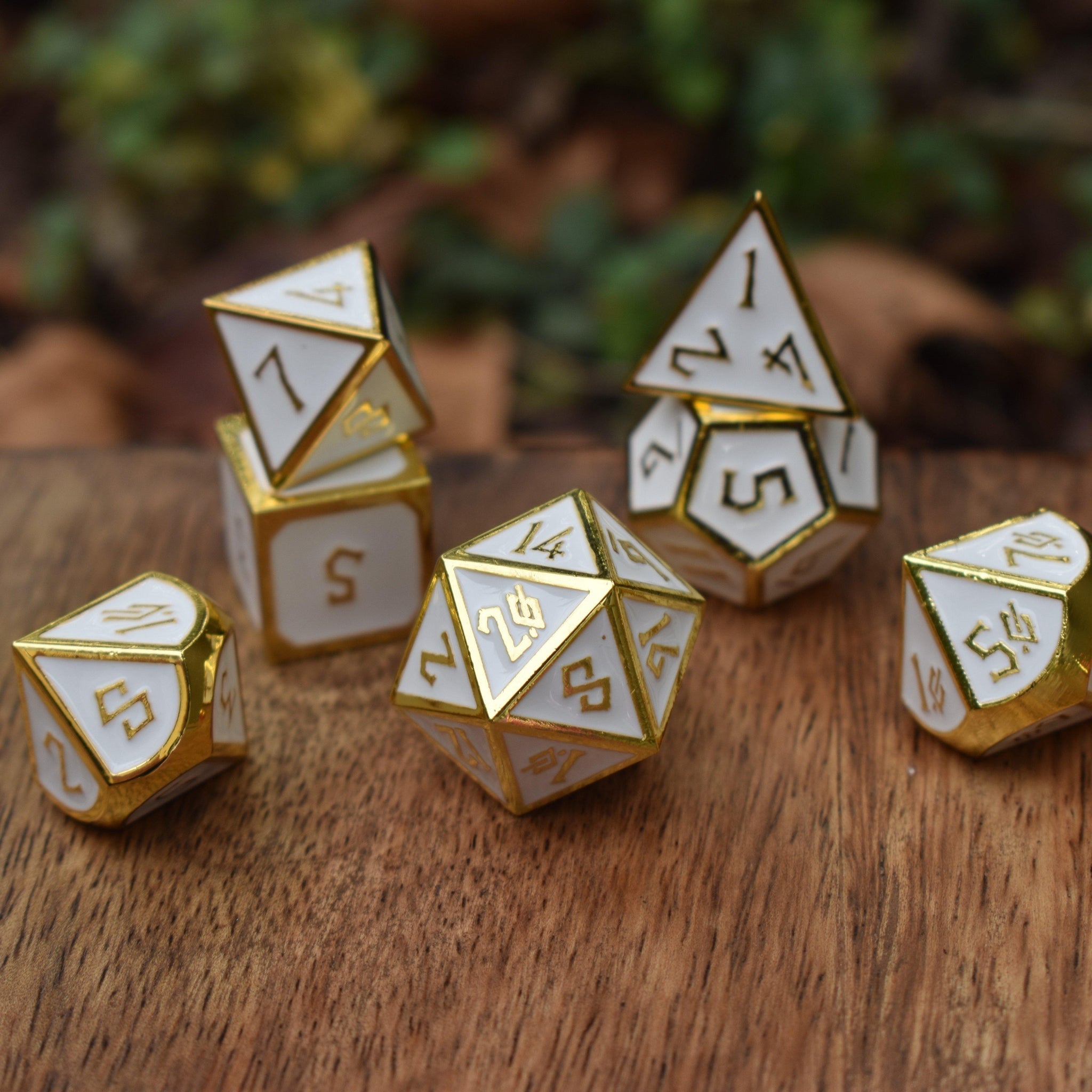 Elder Runes White And Gold Metal Dice Set - Misty Mountain Gaming - 1