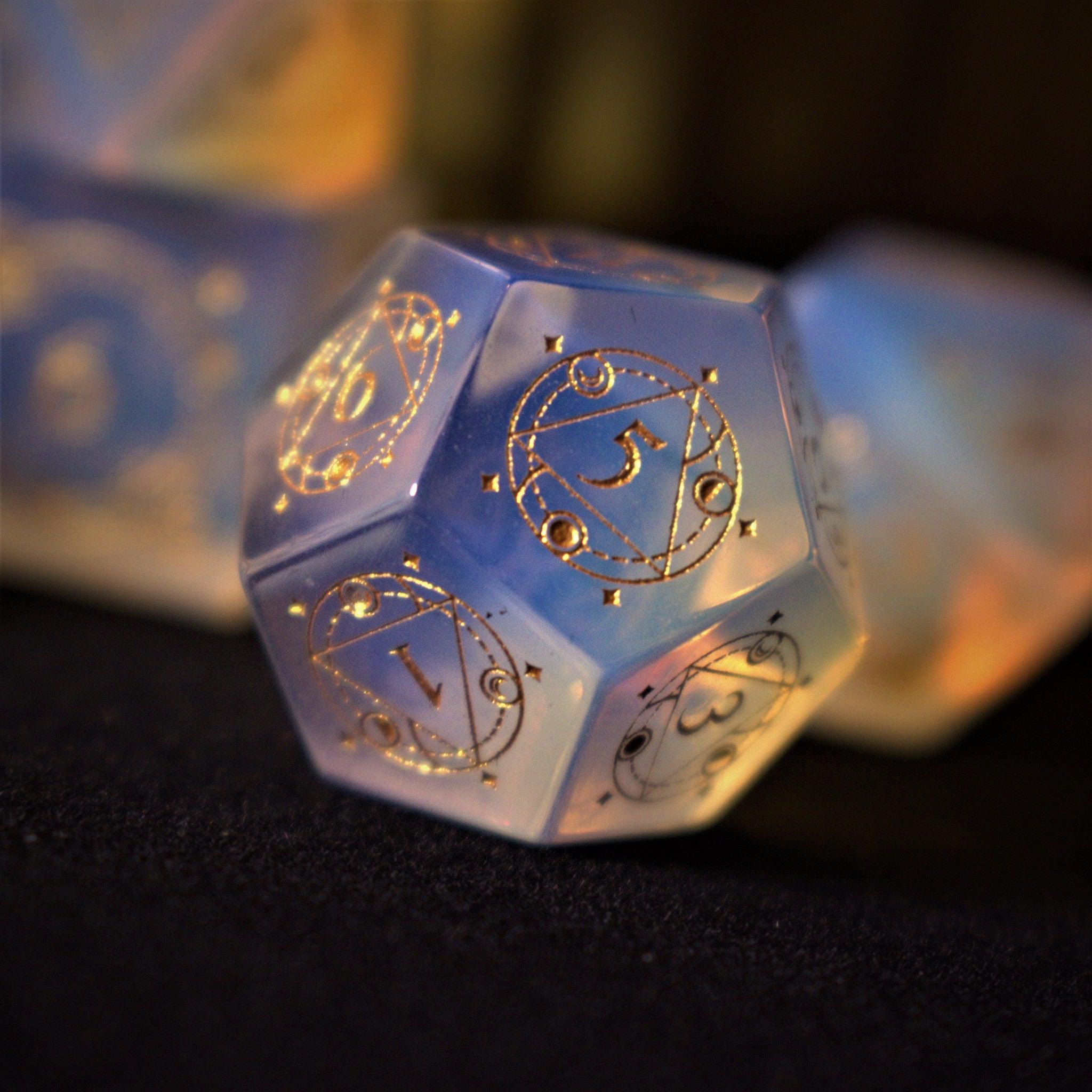 Fabled Mark Opalite Stone Dice Set - Misty Mountain Gaming - 6