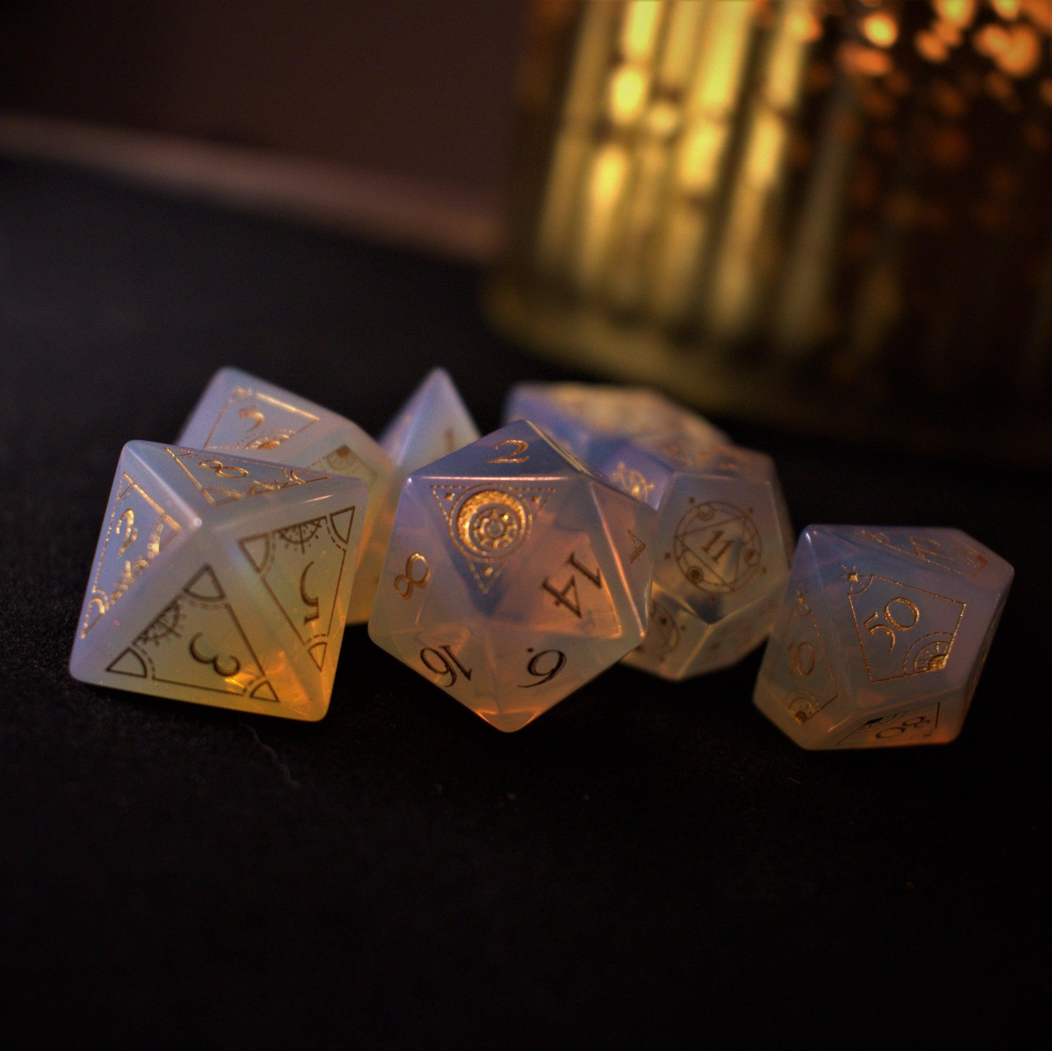 Fabled Mark Opalite Stone Dice Set - Misty Mountain Gaming - 2