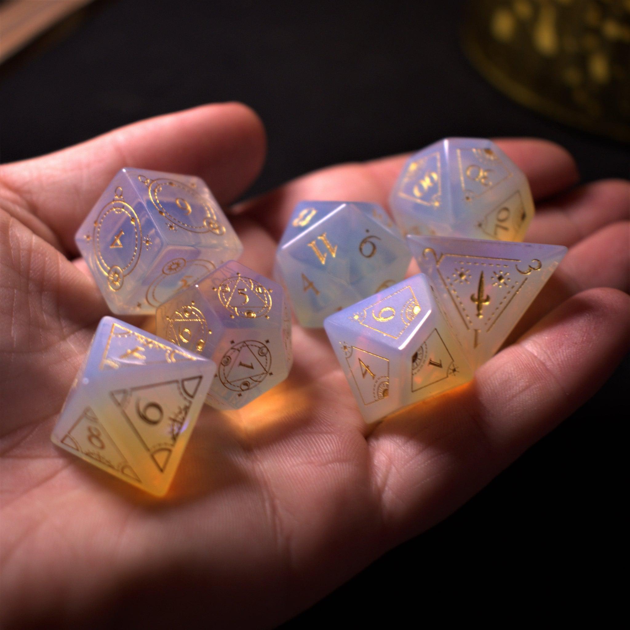 Fabled Mark Opalite Stone Dice Set - Misty Mountain Gaming - 8