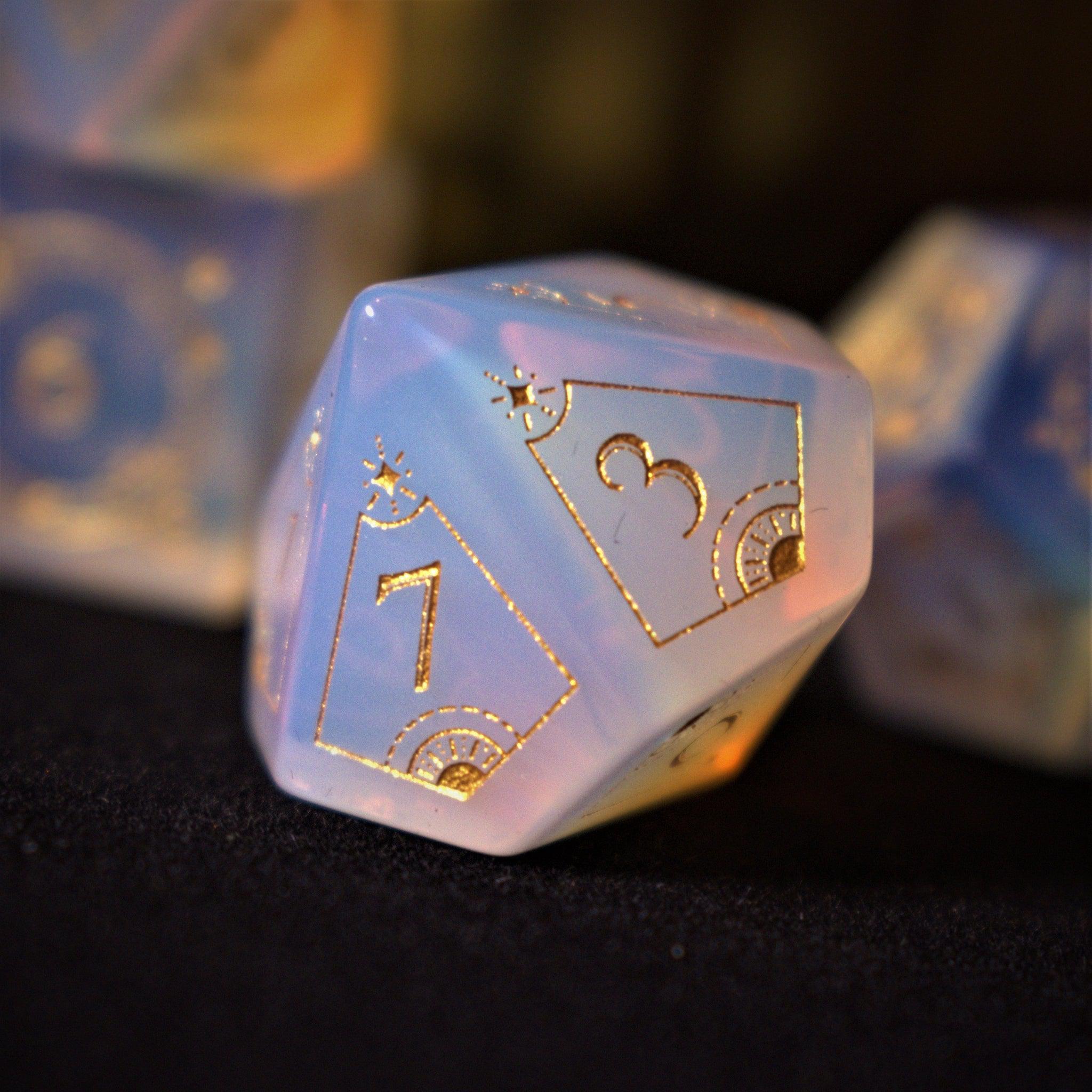 Fabled Mark Opalite Stone Dice Set - Misty Mountain Gaming - 5