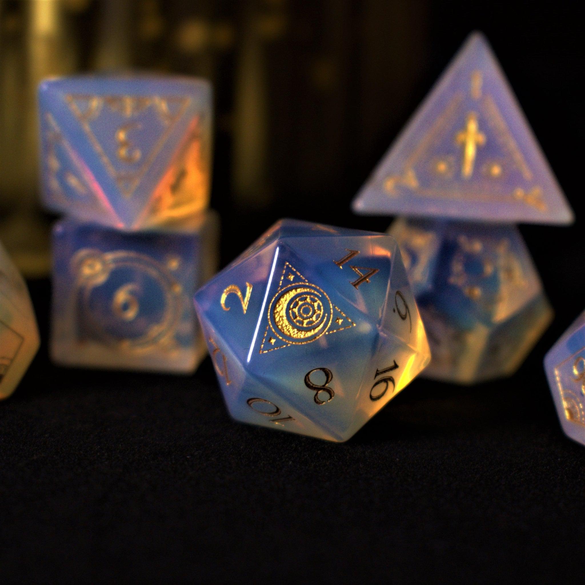 Fabled Mark Opalite Stone Dice Set - Misty Mountain Gaming - 1