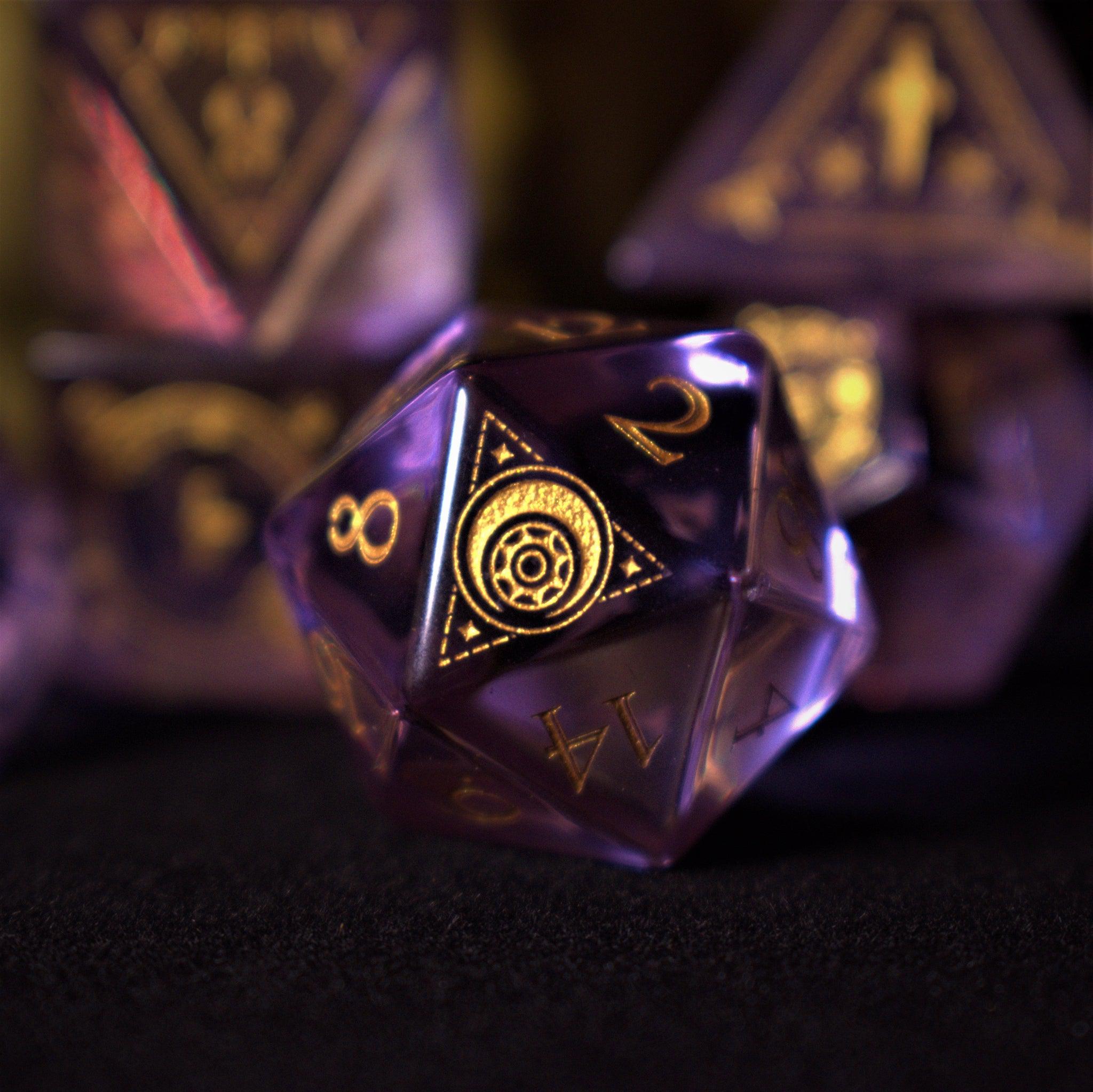 Fabled Mark Purple Glass Dice Set - Misty Mountain Gaming - 3