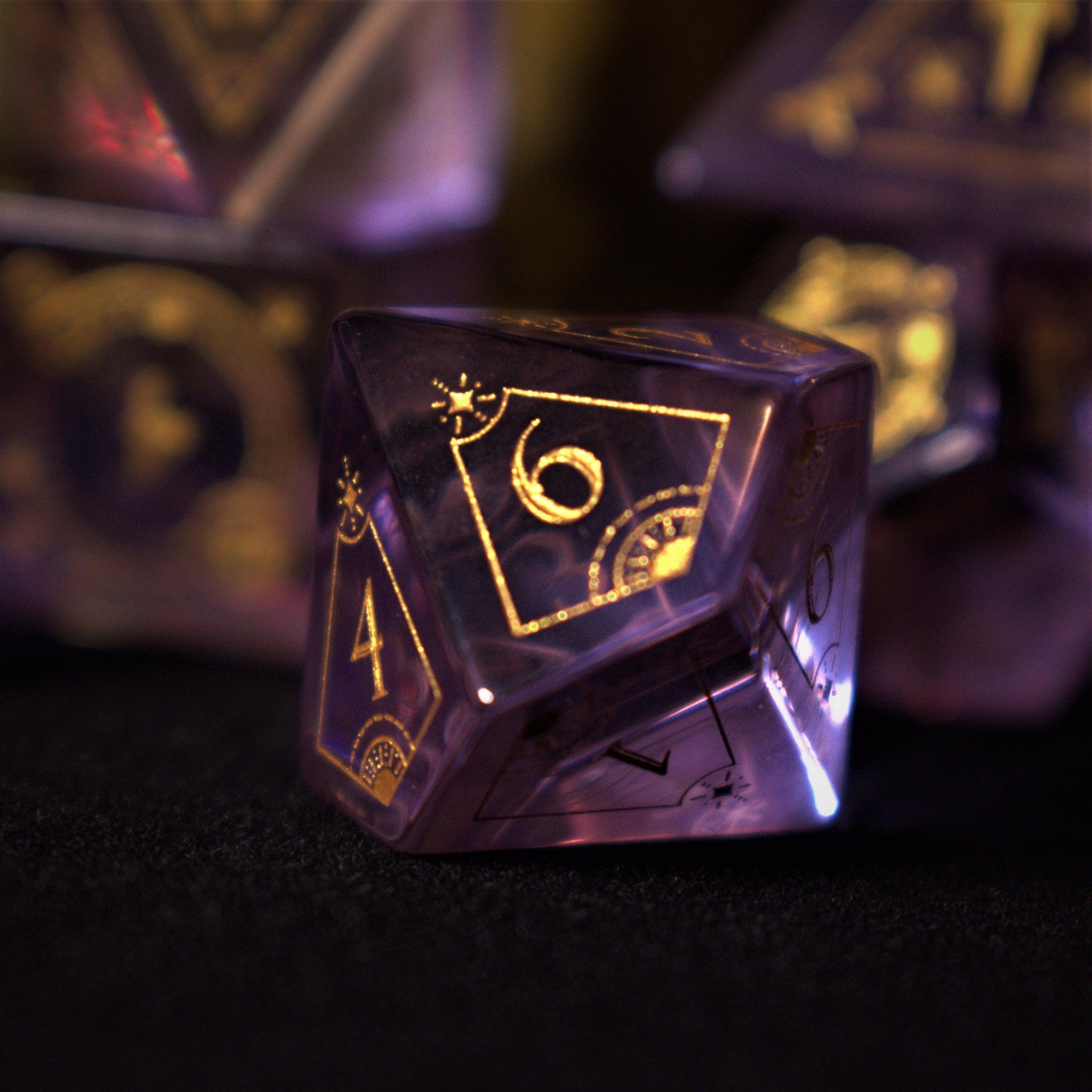 Fabled Mark Purple Glass Dice Set - Misty Mountain Gaming - 4