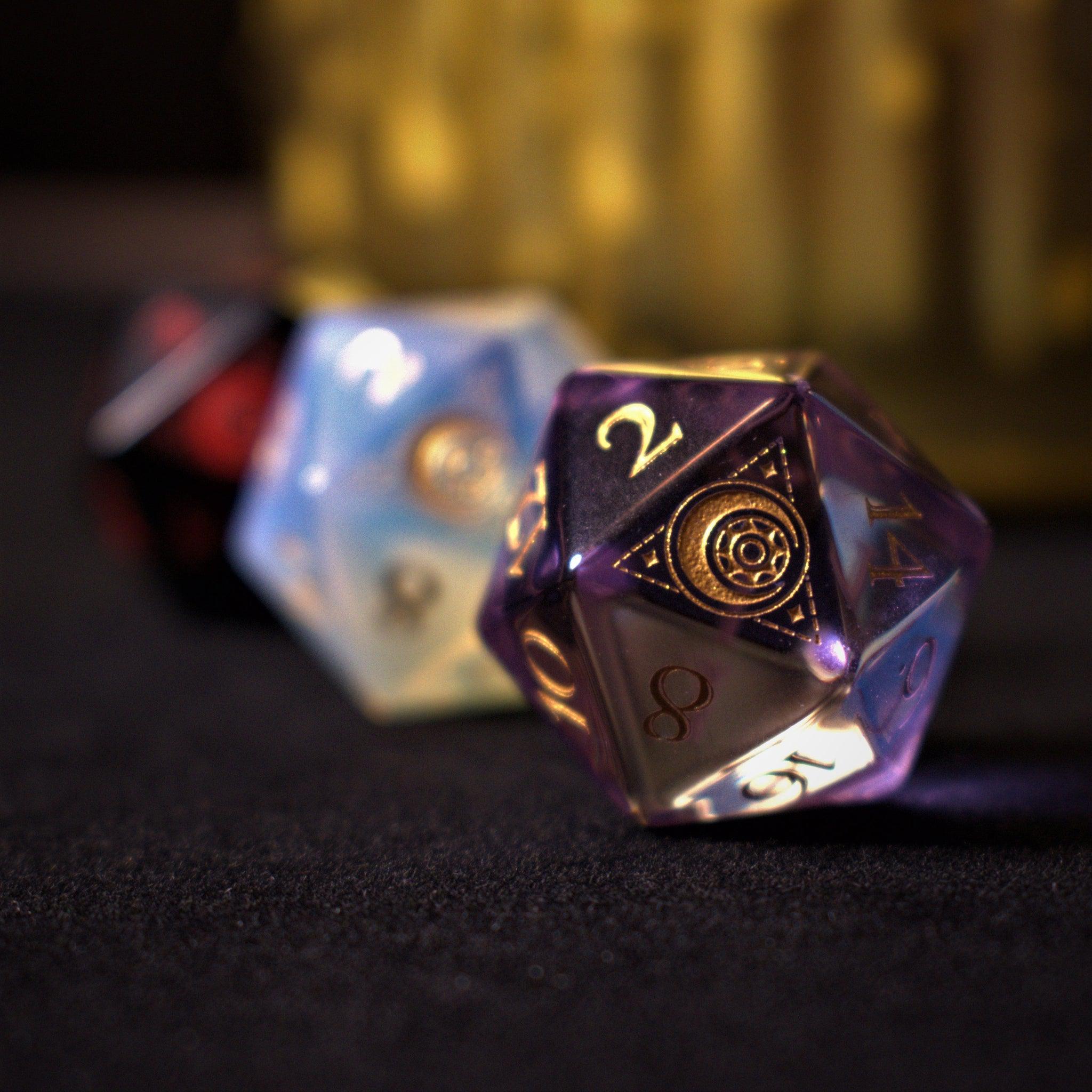 Fabled Mark Purple Glass Dice Set - Misty Mountain Gaming - 8