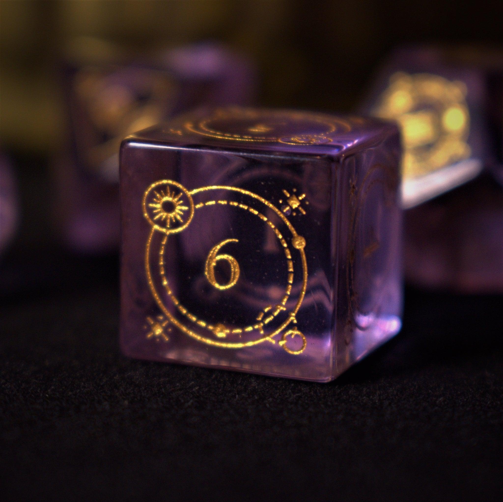 Fabled Mark Purple Glass Dice Set - Misty Mountain Gaming - 5