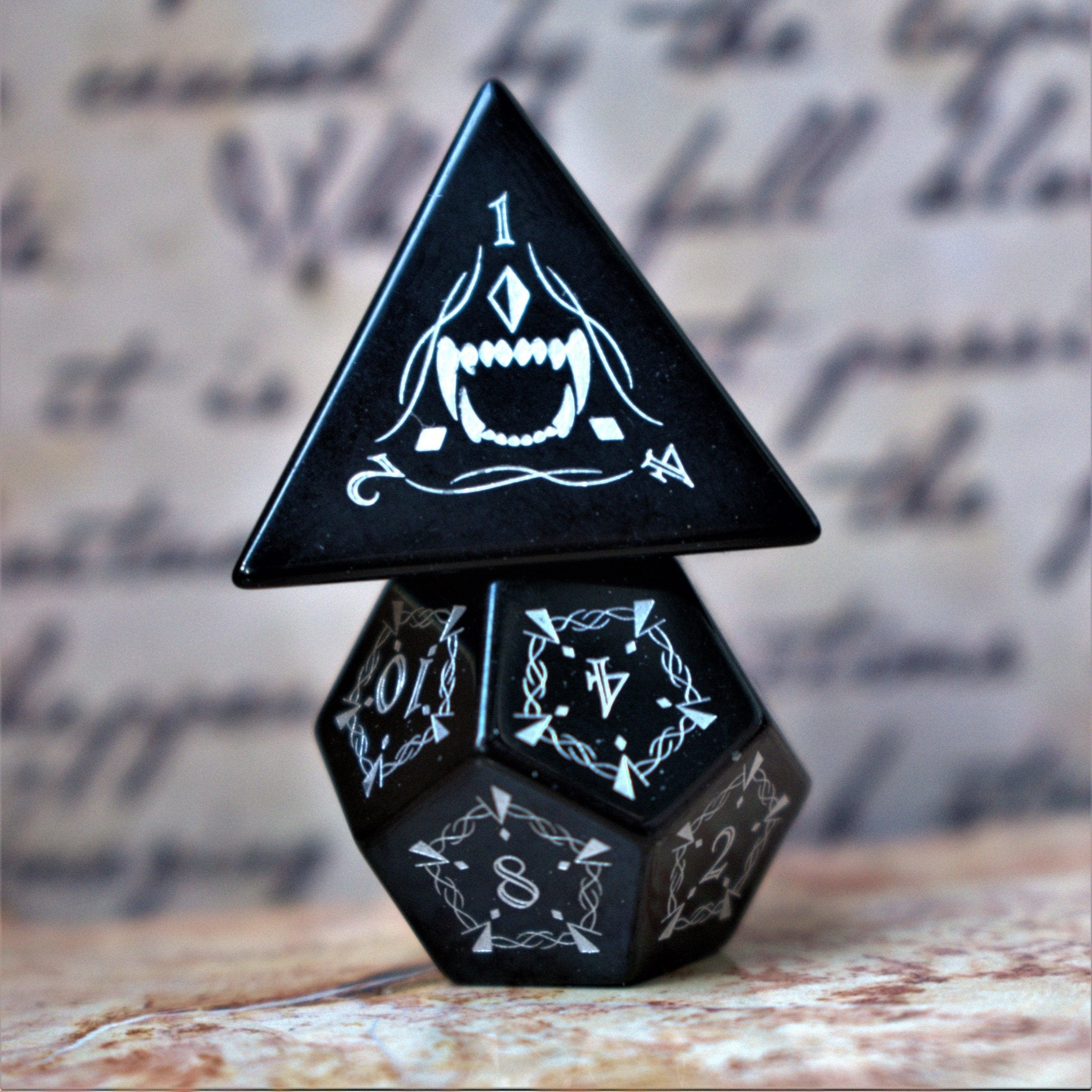 Fangs of Winter Obsidian Stone Dice Set - Misty Mountain Gaming - 3