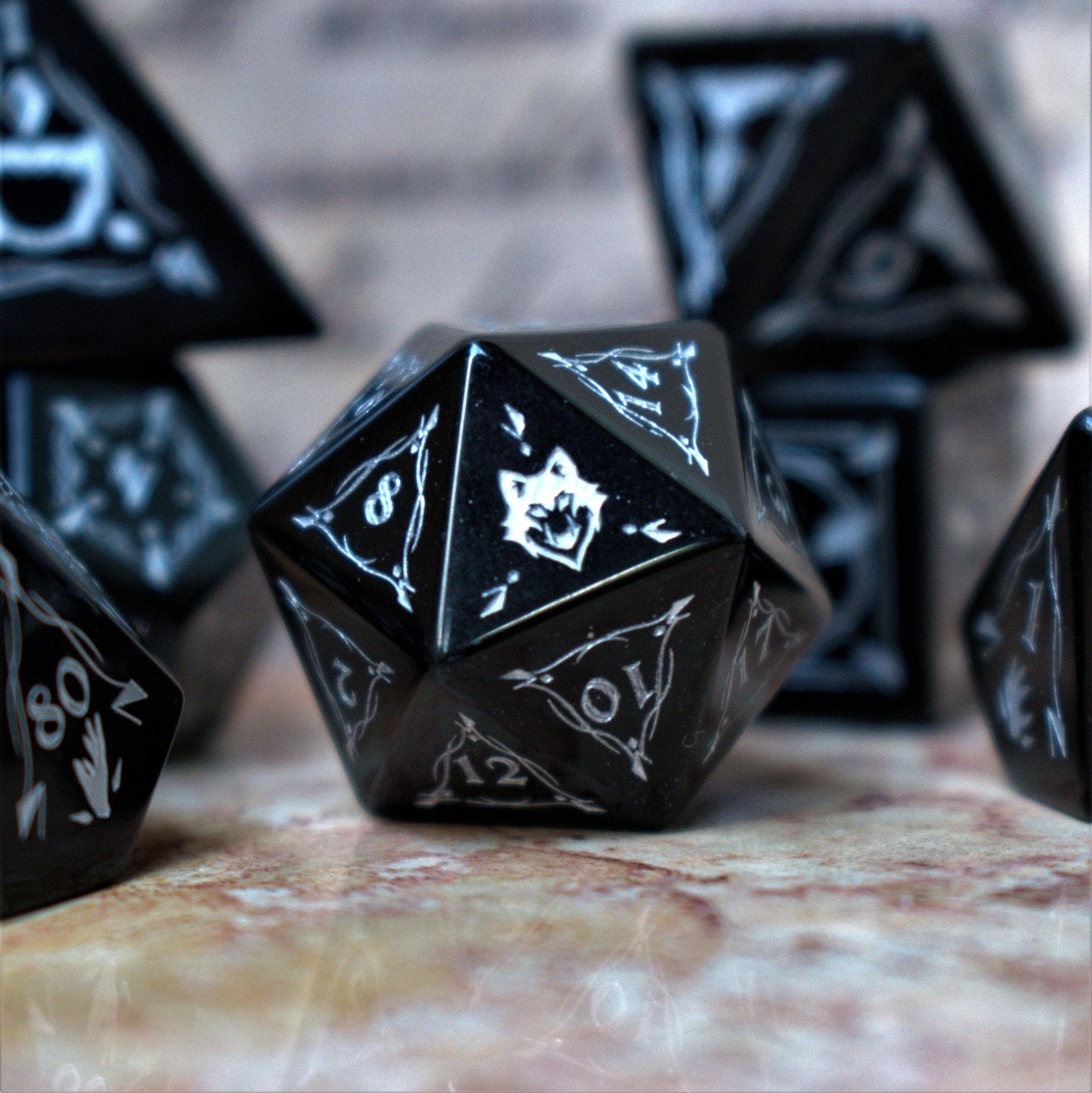 Fangs of Winter Obsidian Stone Dice Set - Misty Mountain Gaming - 2