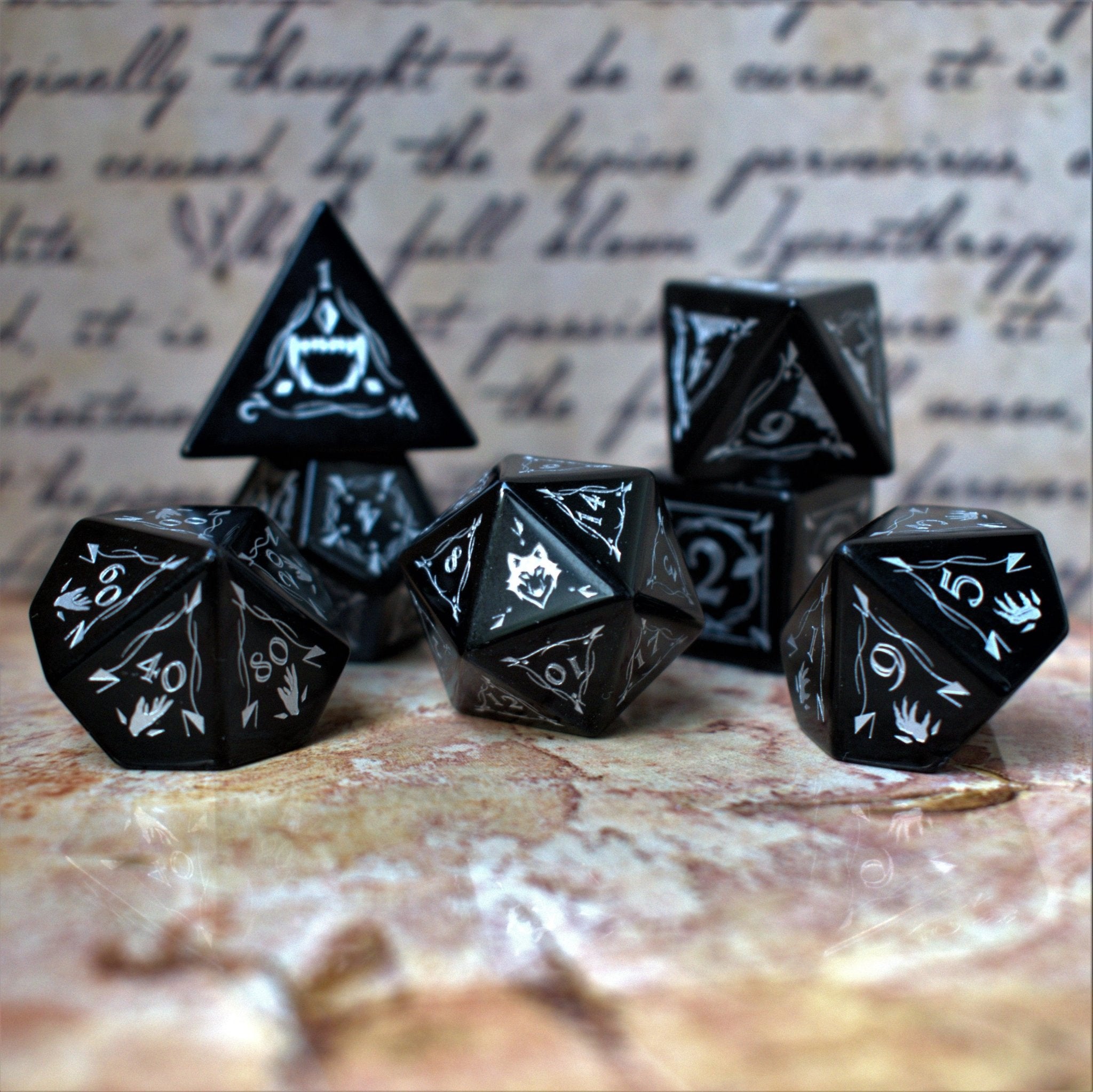 Fangs of Winter Obsidian Stone Dice Set - Misty Mountain Gaming - 1