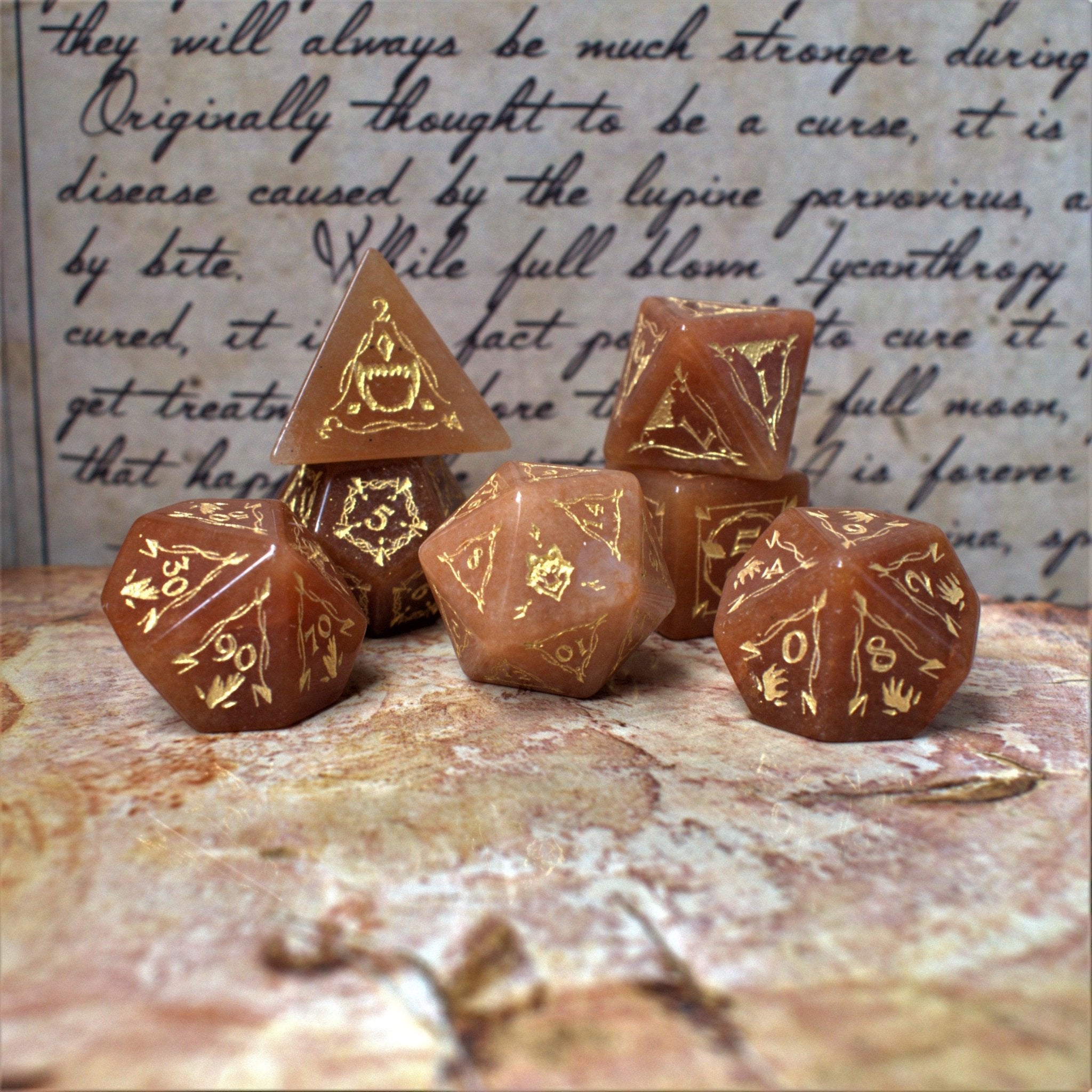 Fangs of Winter Red Aventurine Stone Dice Set - Misty Mountain Gaming - 1