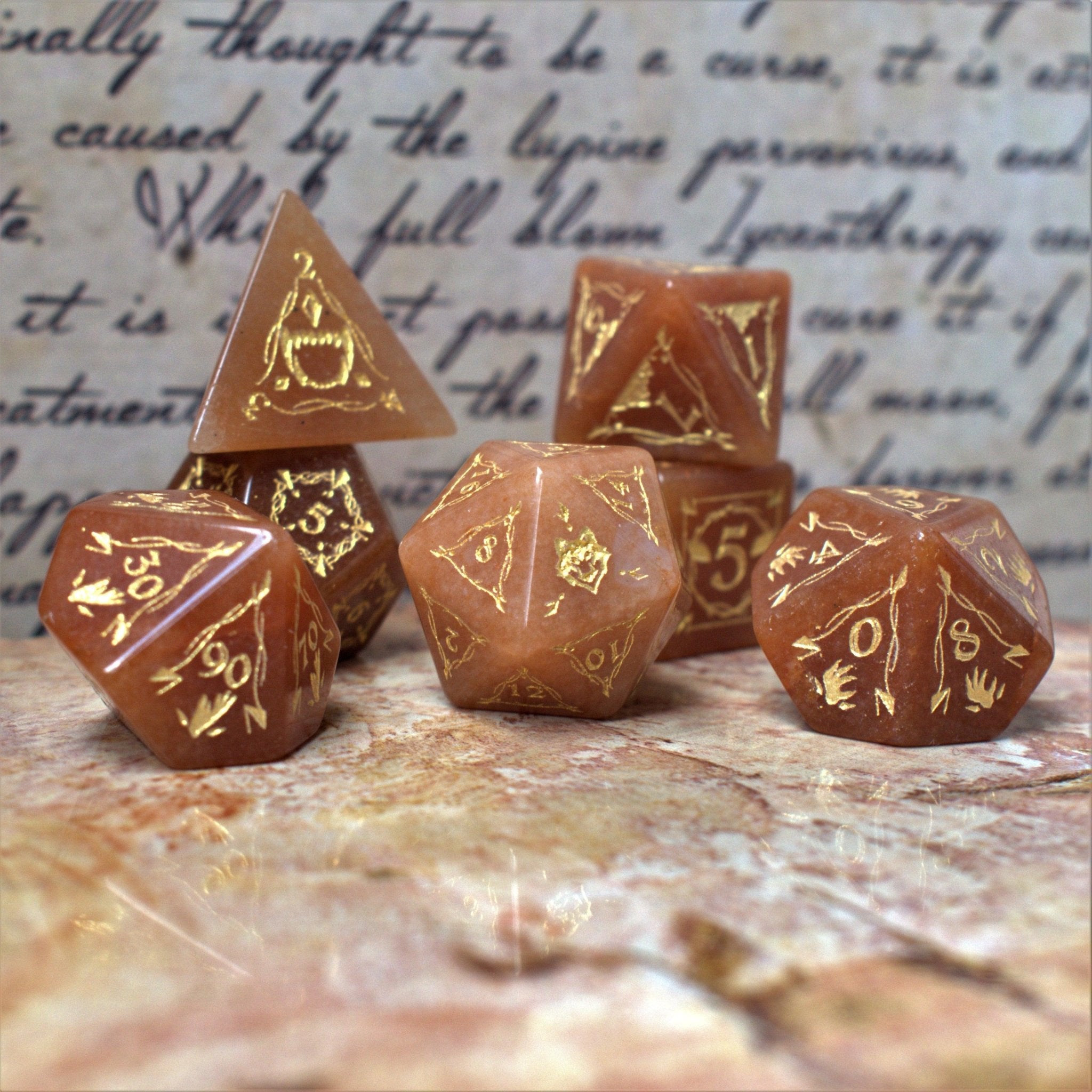 Fangs of Winter Red Aventurine Stone Dice Set - Misty Mountain Gaming - 2