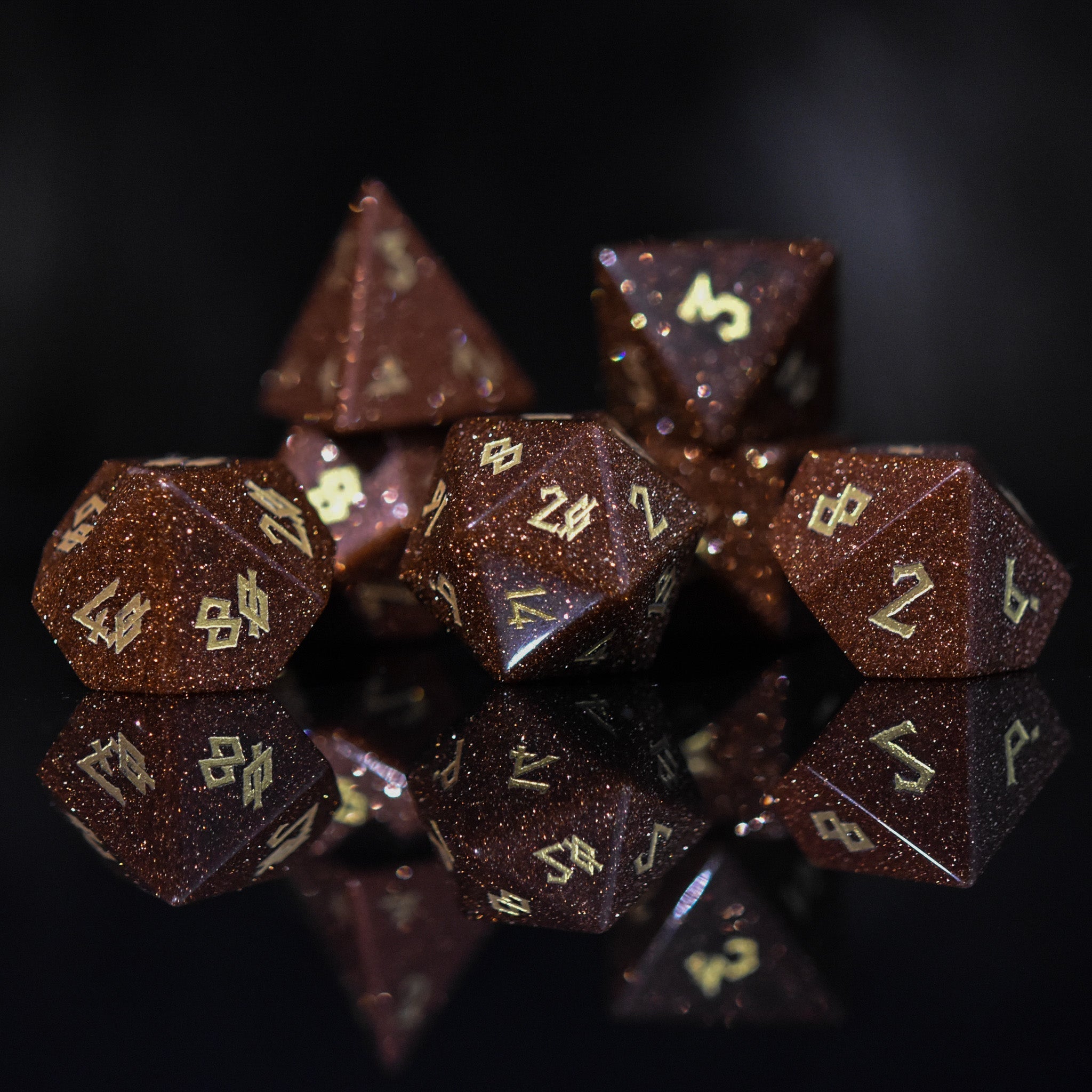 Gold Sandstone Stone Dice Set - Misty Mountain Gaming - 5