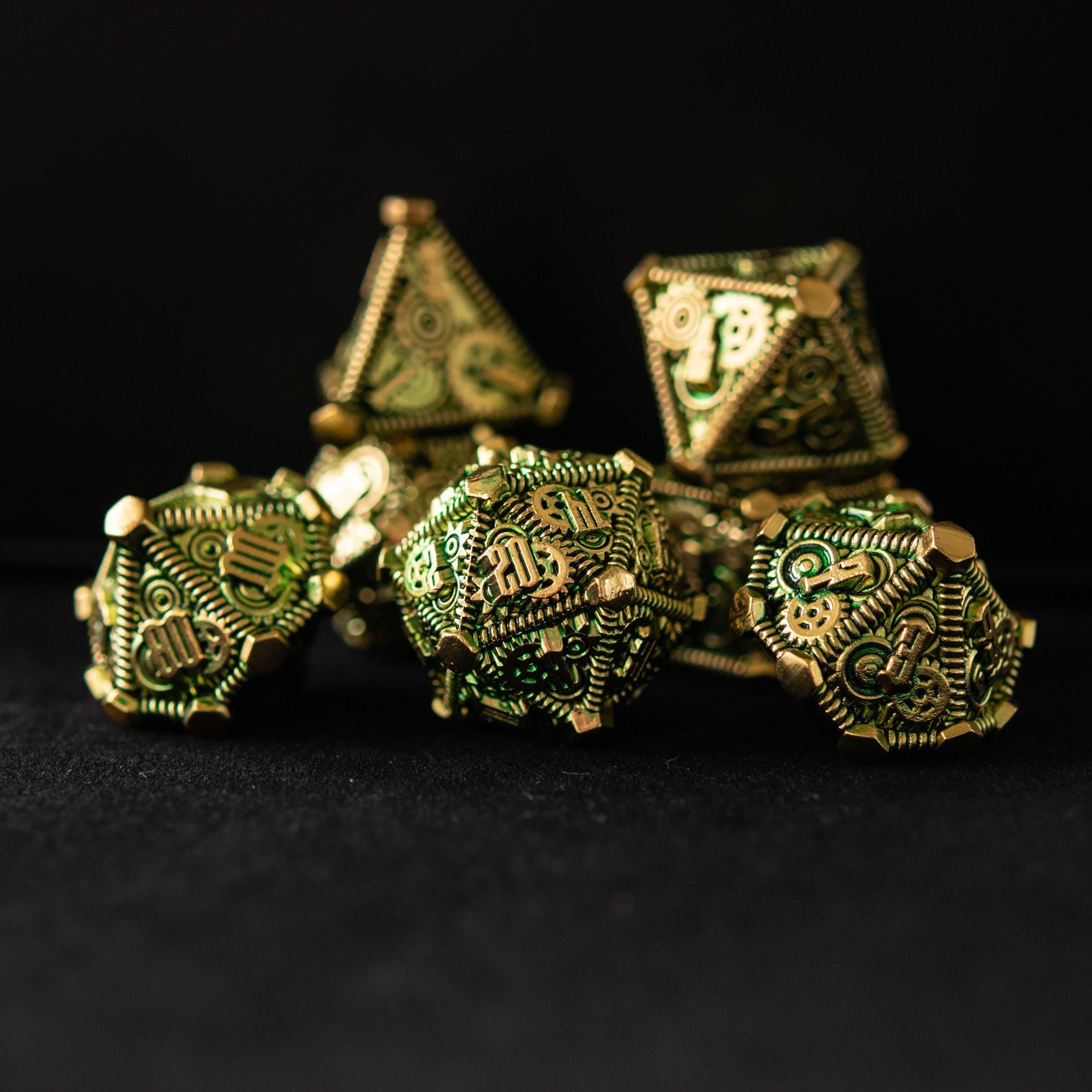 Green and Gold - Weird West Wasteland Metal Dice Set - Misty Mountain Gaming - 4