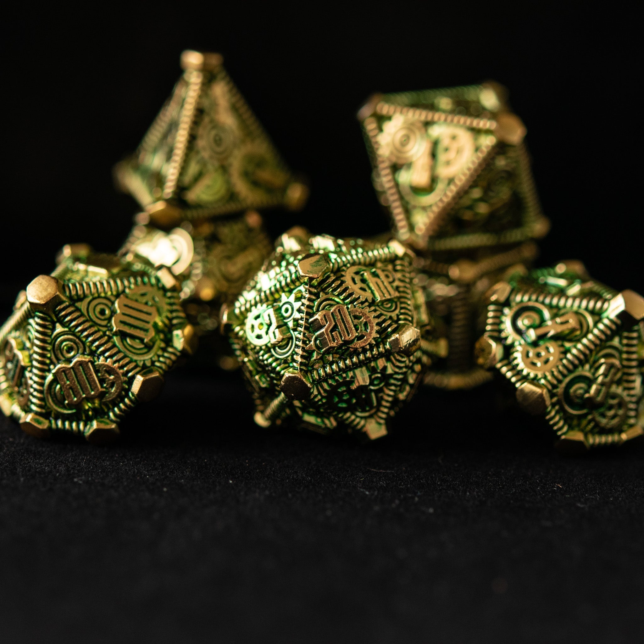 Green and Gold - Weird West Wasteland Metal Dice Set - Misty Mountain Gaming - 2