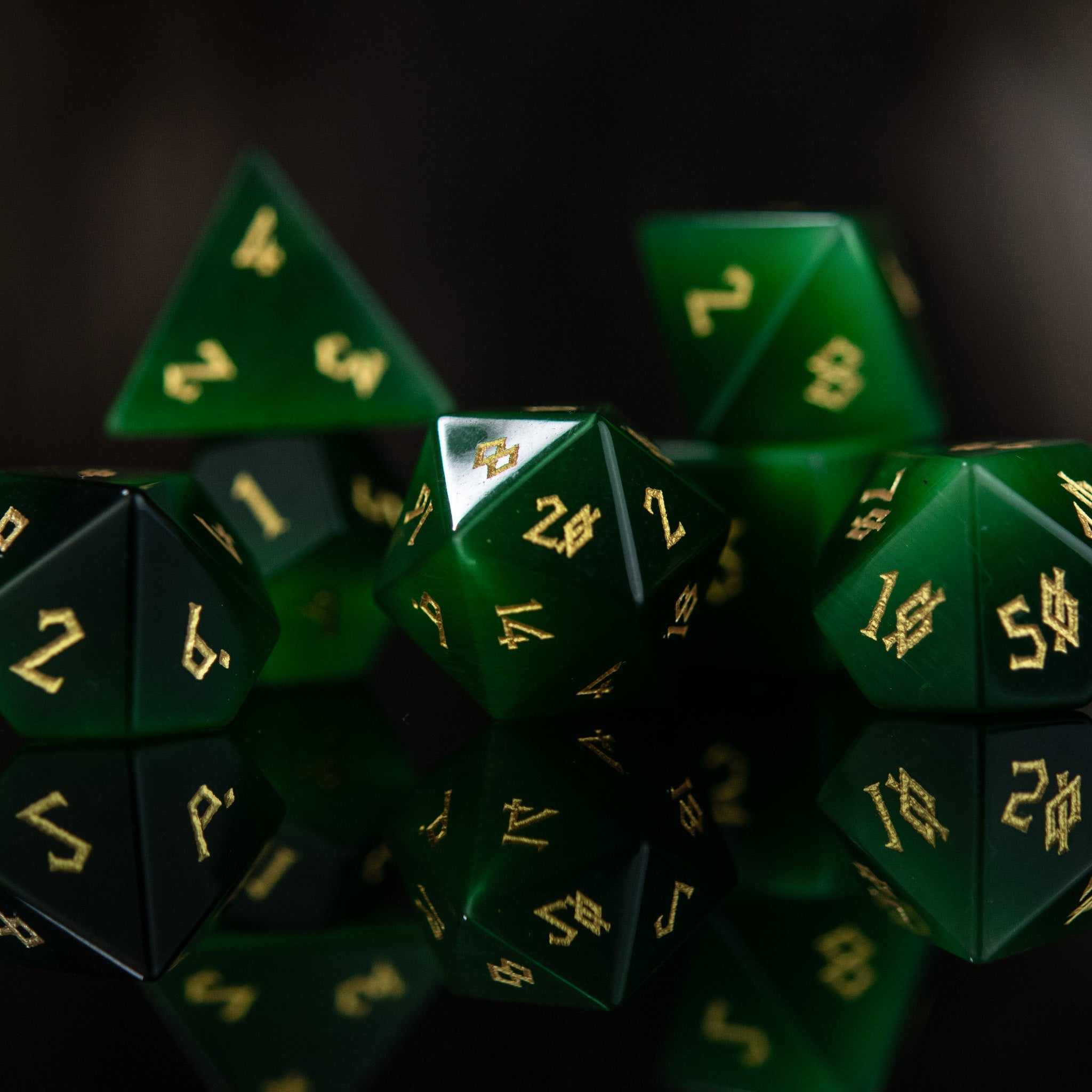 Green Cat's Eye Stone Dice Set - Misty Mountain Gaming - 1