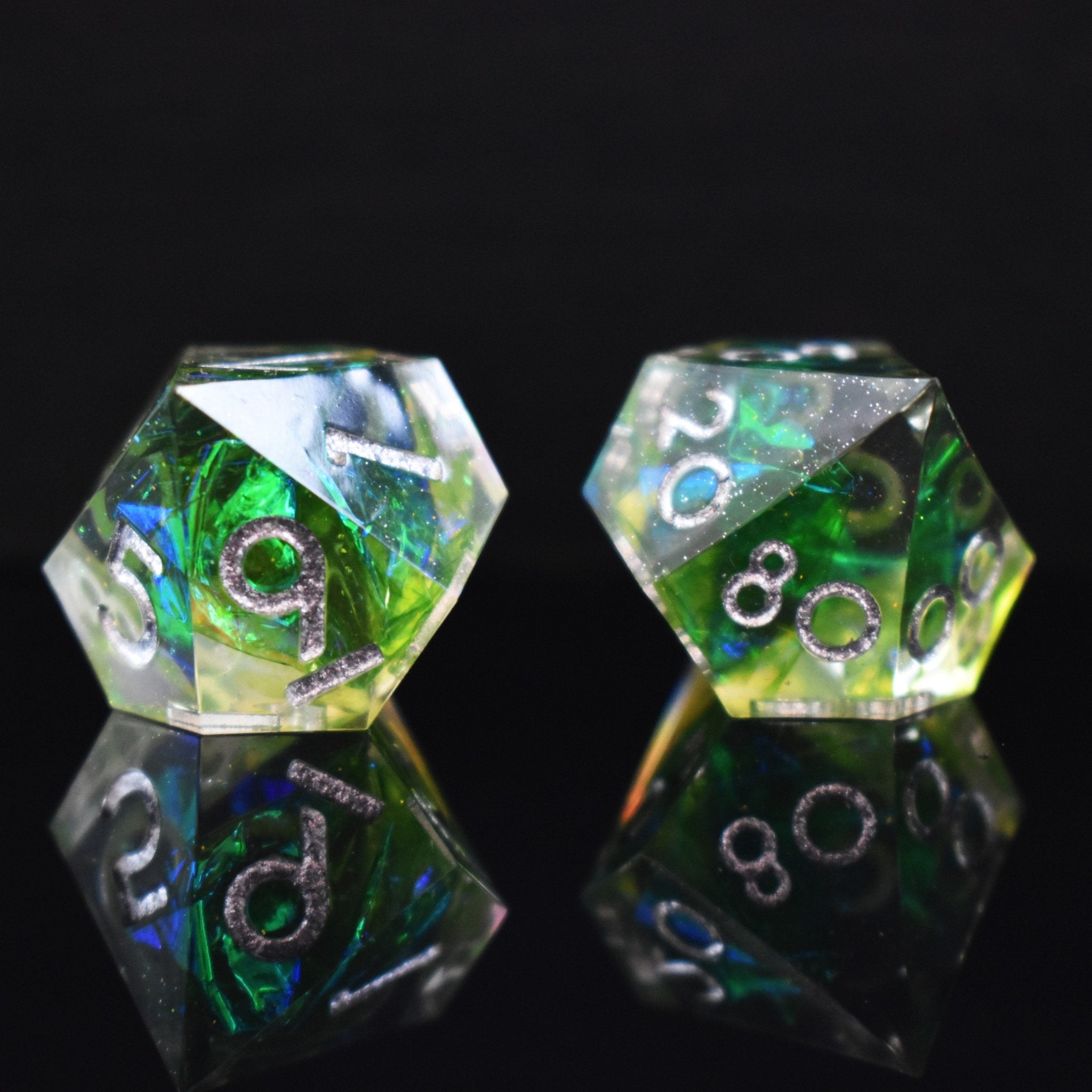 Green Flame Blade Sharp - Edged Resin Dice Set - Misty Mountain Gaming - 6