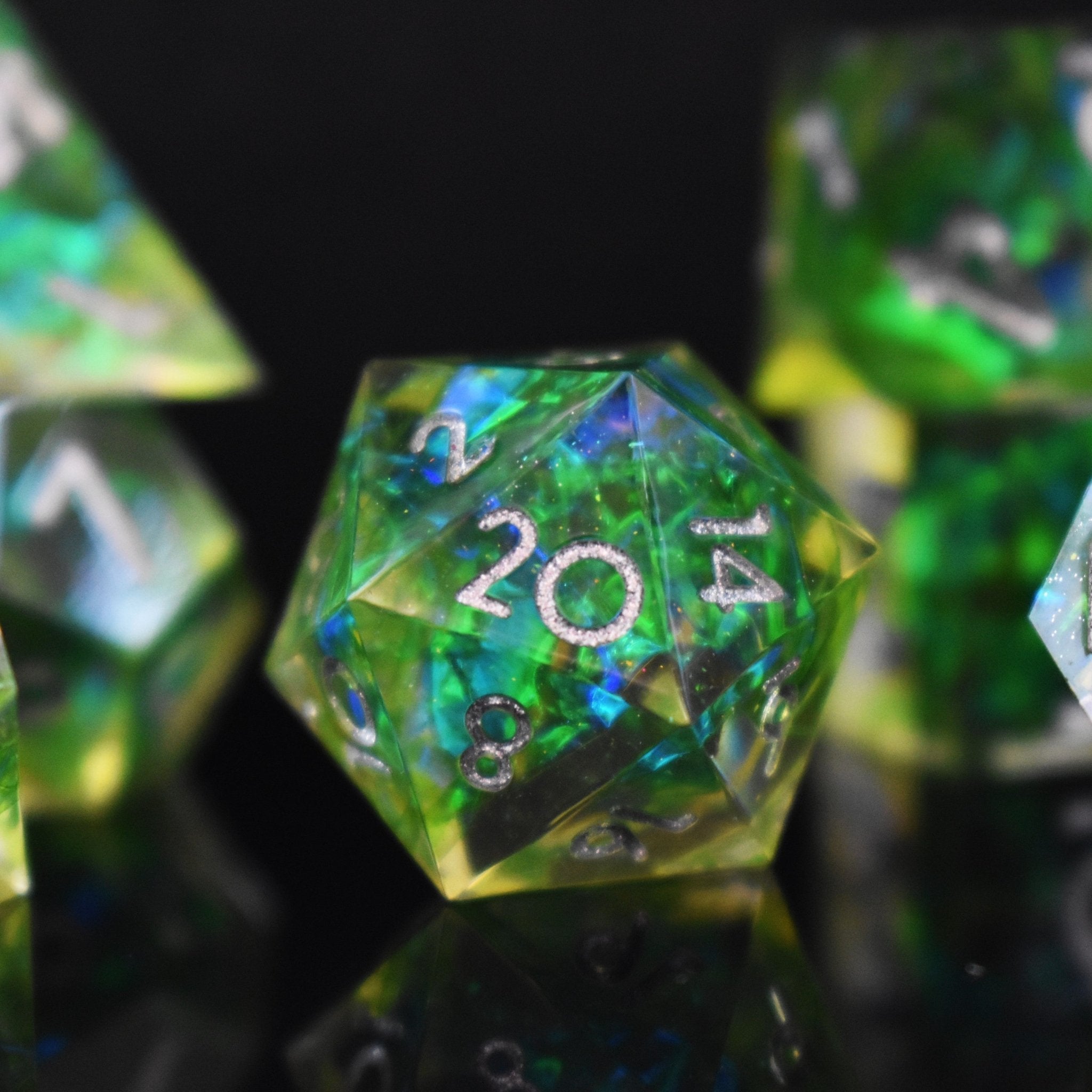 Green Flame Blade Sharp - Edged Resin Dice Set - Misty Mountain Gaming - 2