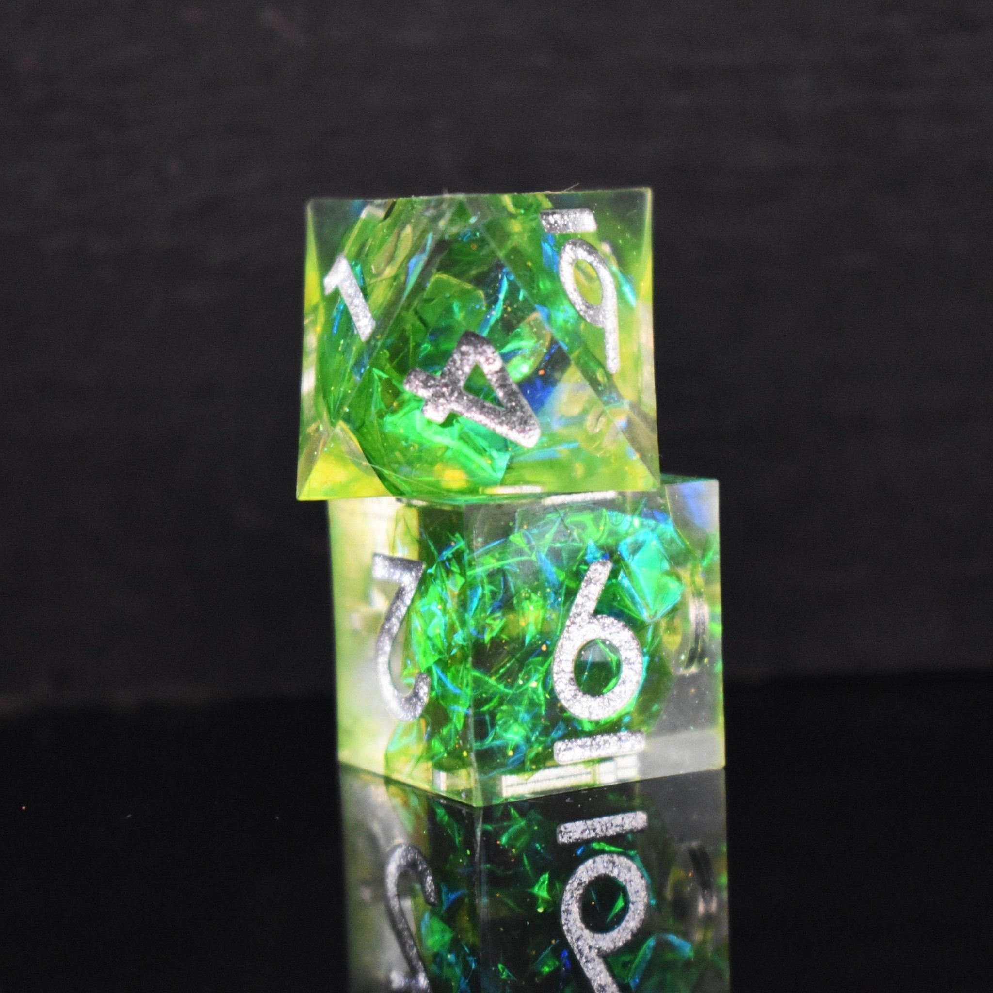 Green Flame Blade Sharp - Edged Resin Dice Set - Misty Mountain Gaming - 4