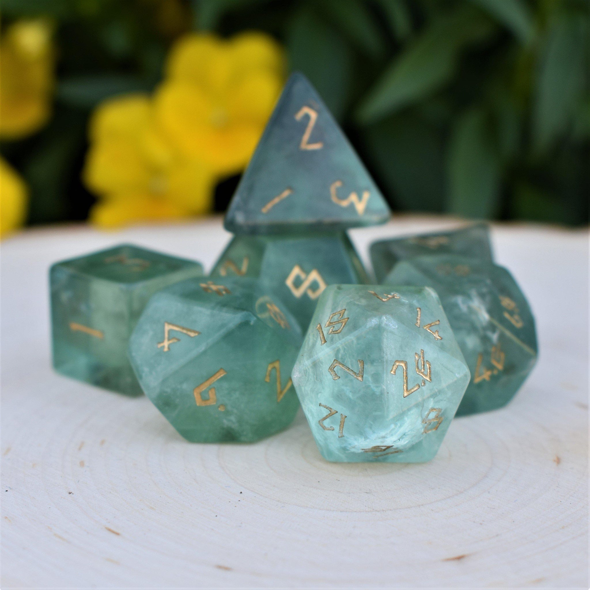 Green Fluorite Stone Dice Set - Misty Mountain Gaming - 3