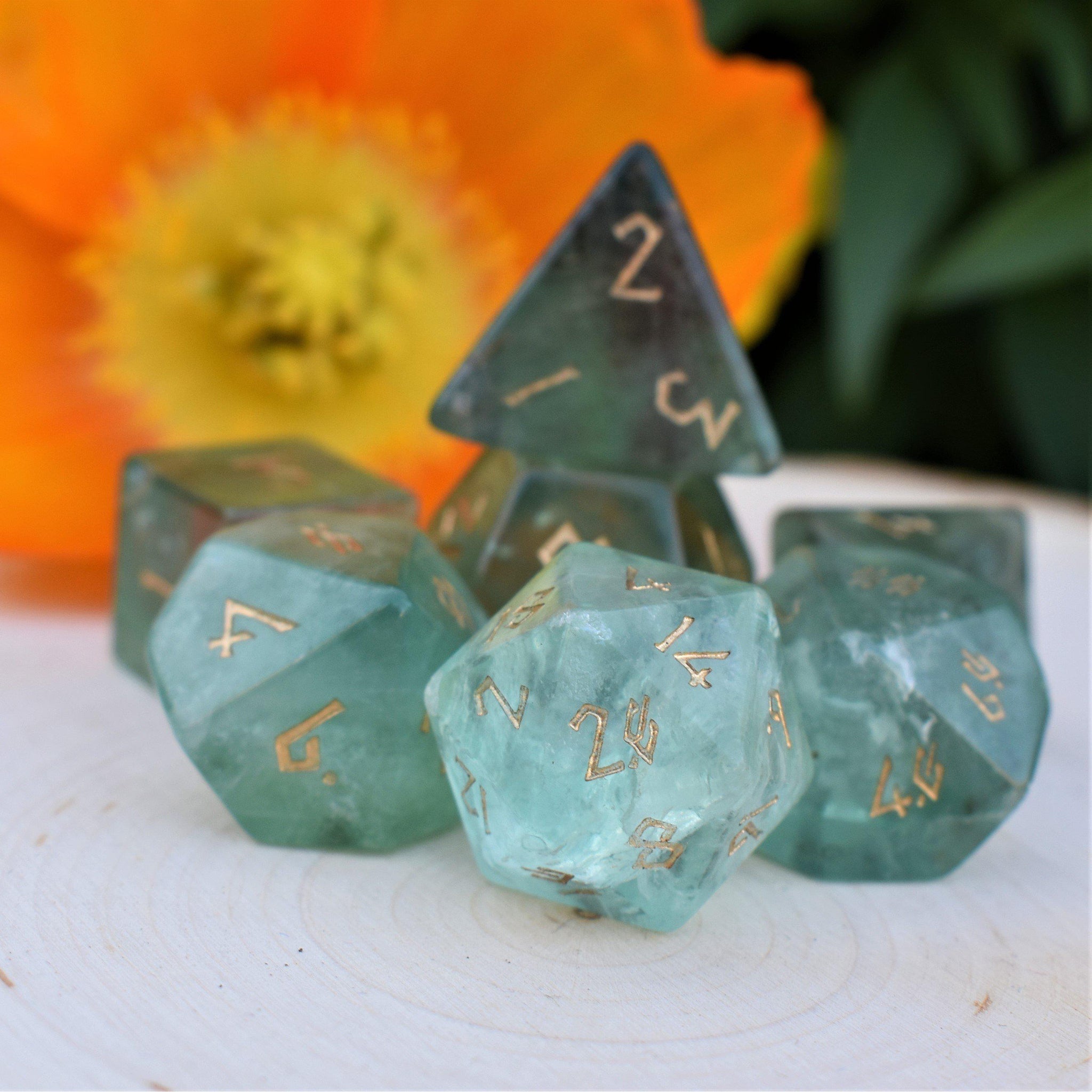 Green Fluorite Stone Dice Set - Misty Mountain Gaming - 2